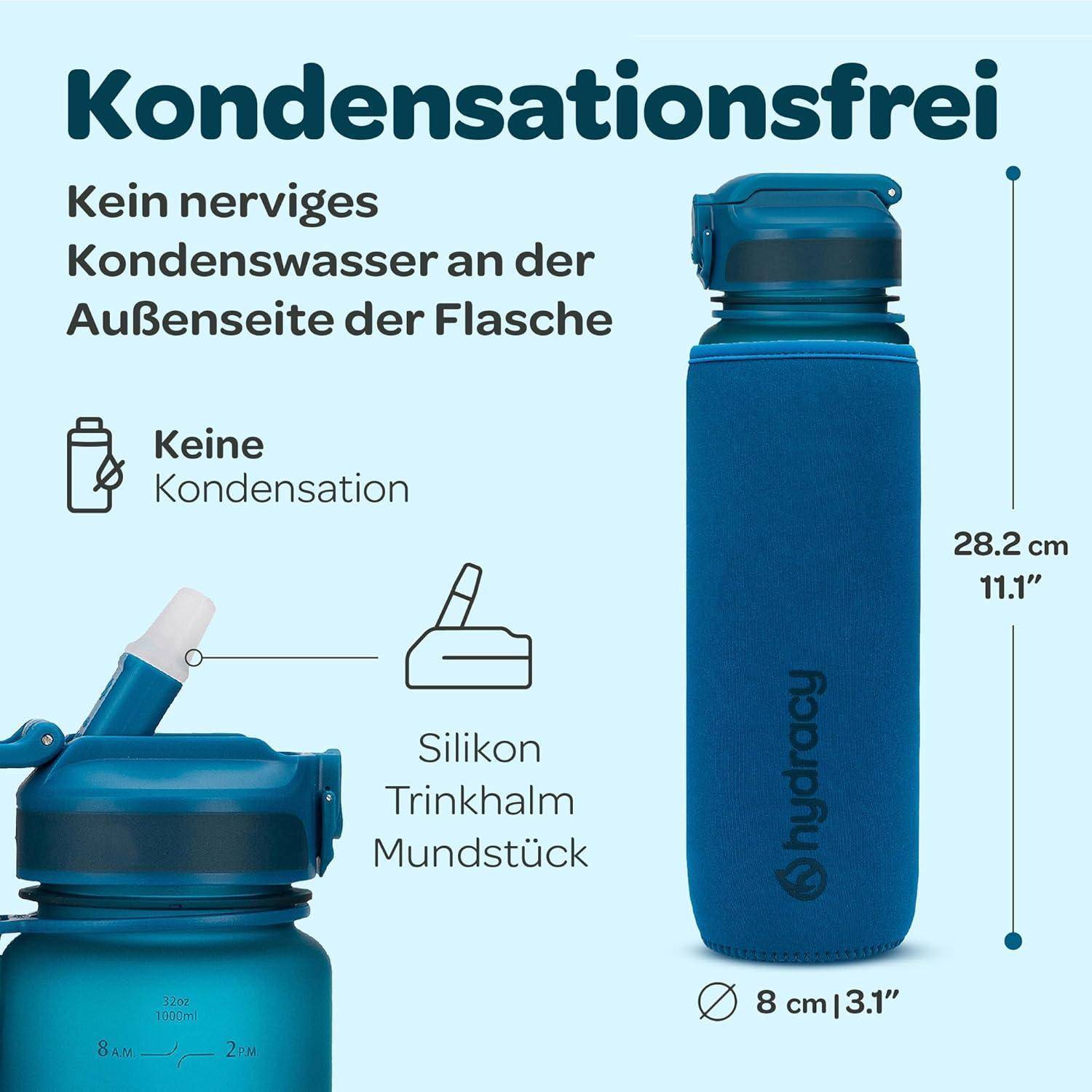 Infografik einer blauen Flasche mit der Aufschrift „Kondensationsfrei