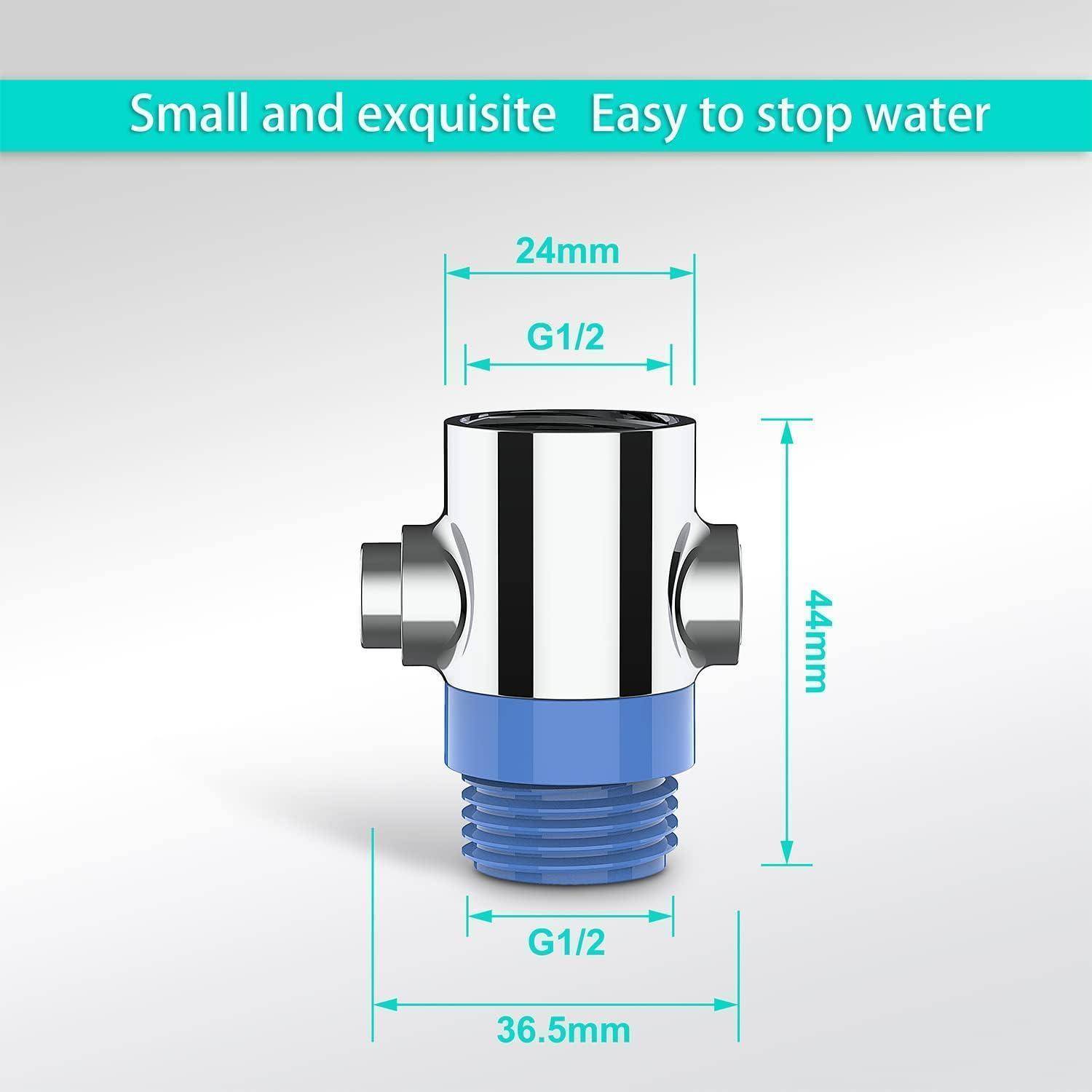 Produktdiagramm eines Chromventilsteckers mit blauem Gewinde-Fuß, gekennzeichnet mit G1/2, 24mm breit und 44mm hoch, mit einer Gesamtbreite von 36,5mm.