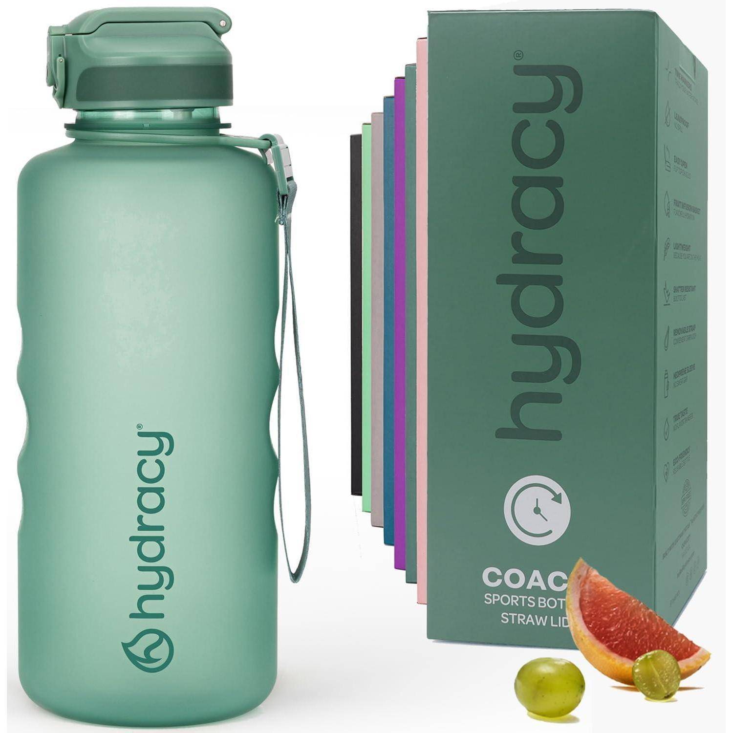 Hydracy Trinkflasche mit Strohhalm und Zeitmarkierung - 2L Wasserflasche - BPA-freie Trinkflasche - Auslaufsichere Sportflasche - Kondensationsfrei