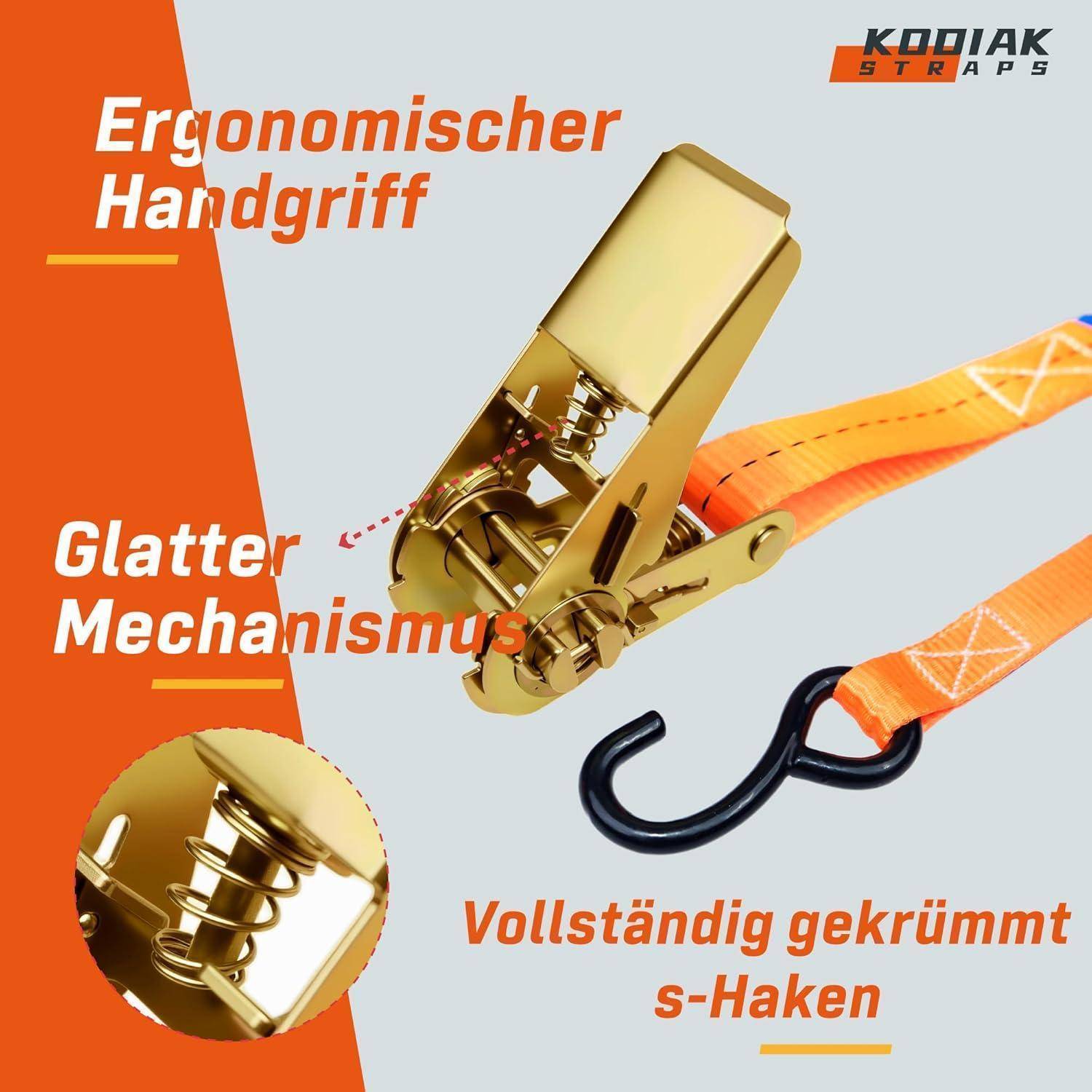10x Spanngurte 4m 800kg mit Ratsche und S-Haken TÜV/GS geprüft