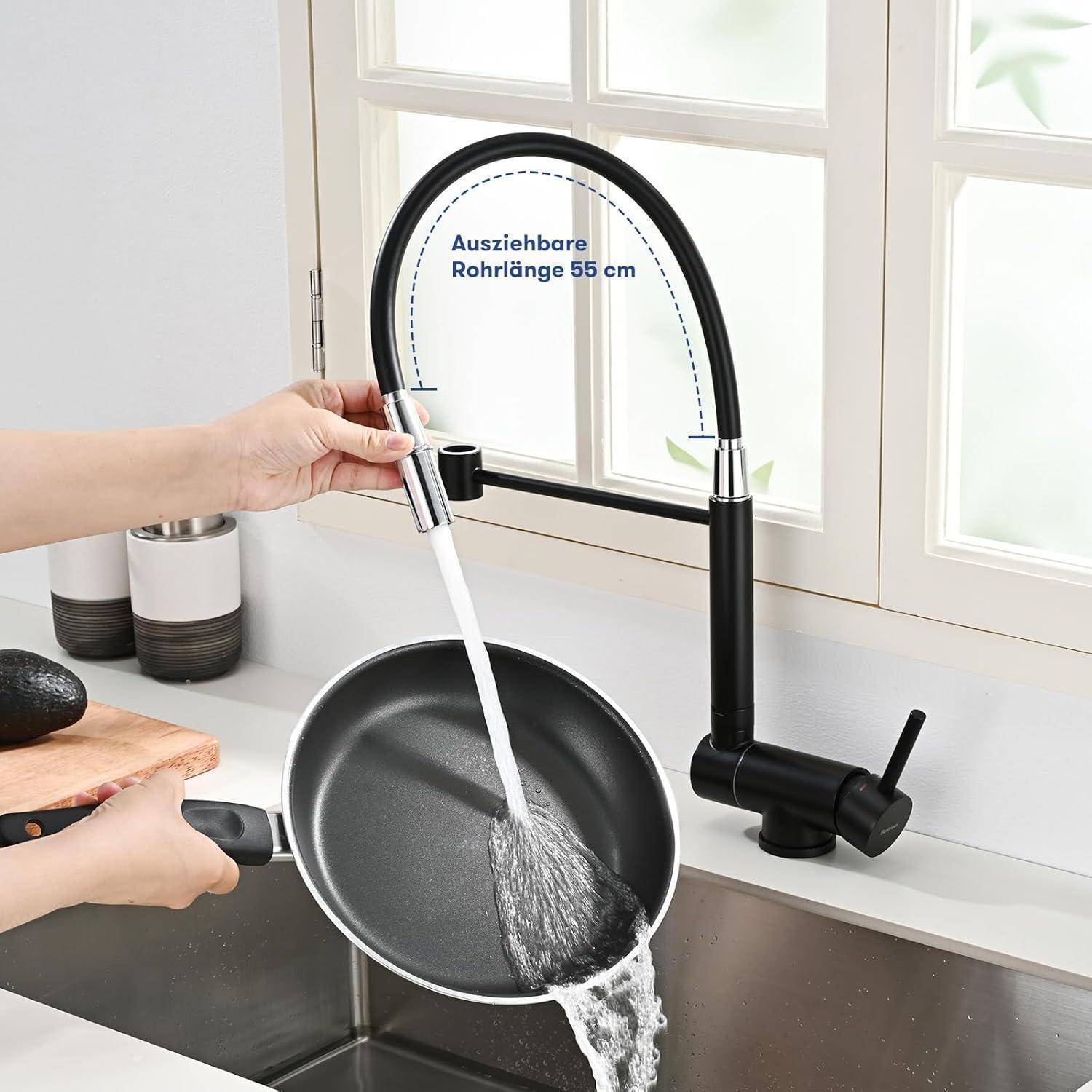 Ausziehbare Küchenarmatur, Klappbare Küchenarmatur, 360° Schwenkbare Spültischarmatur in Gebürstetem Edelstahl (Mattschwarz)