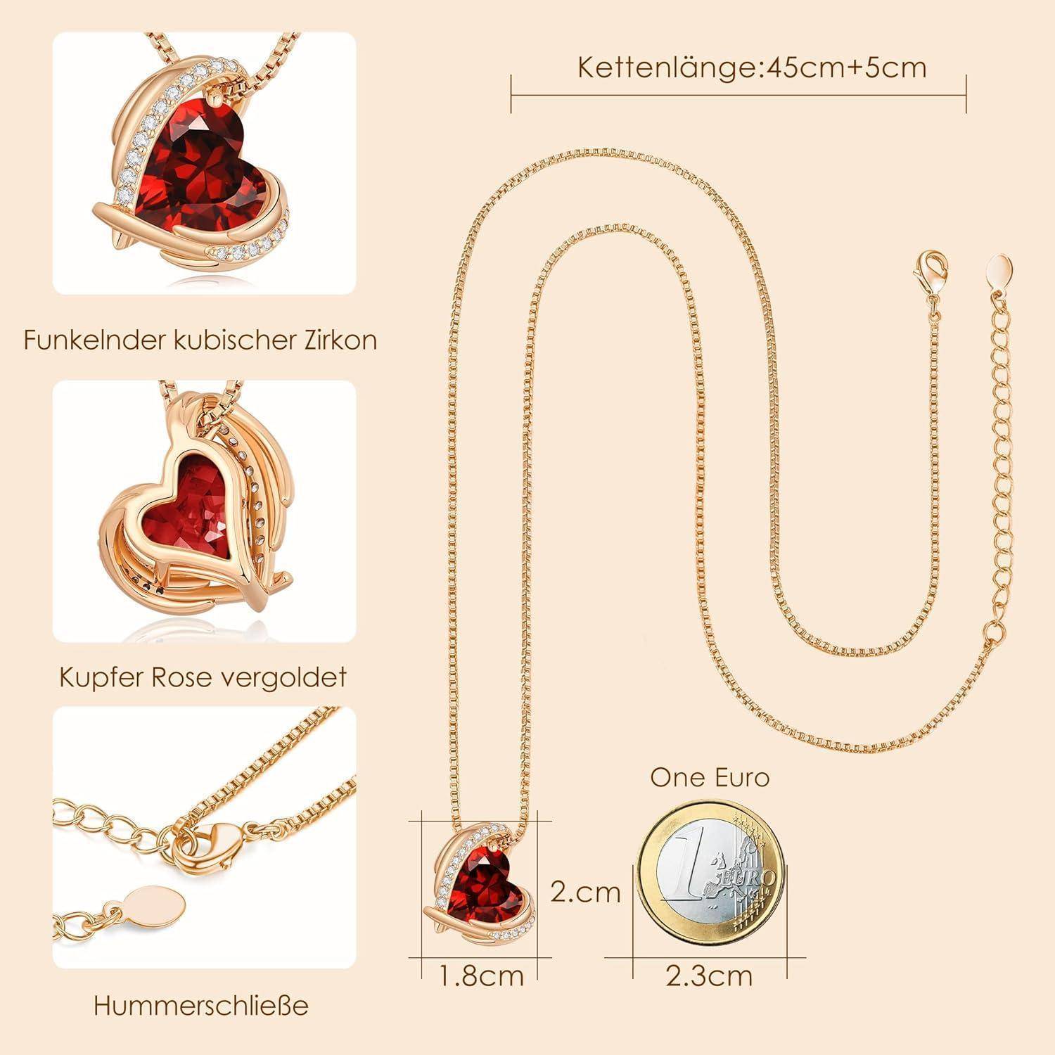 CDE Kette Damen Rosegold Herz Halskette für Frauen Schmuck mit Elegante Geschenkverpackung Weihnachten Geschenk für Sie Frau Freundin Mama Valentins