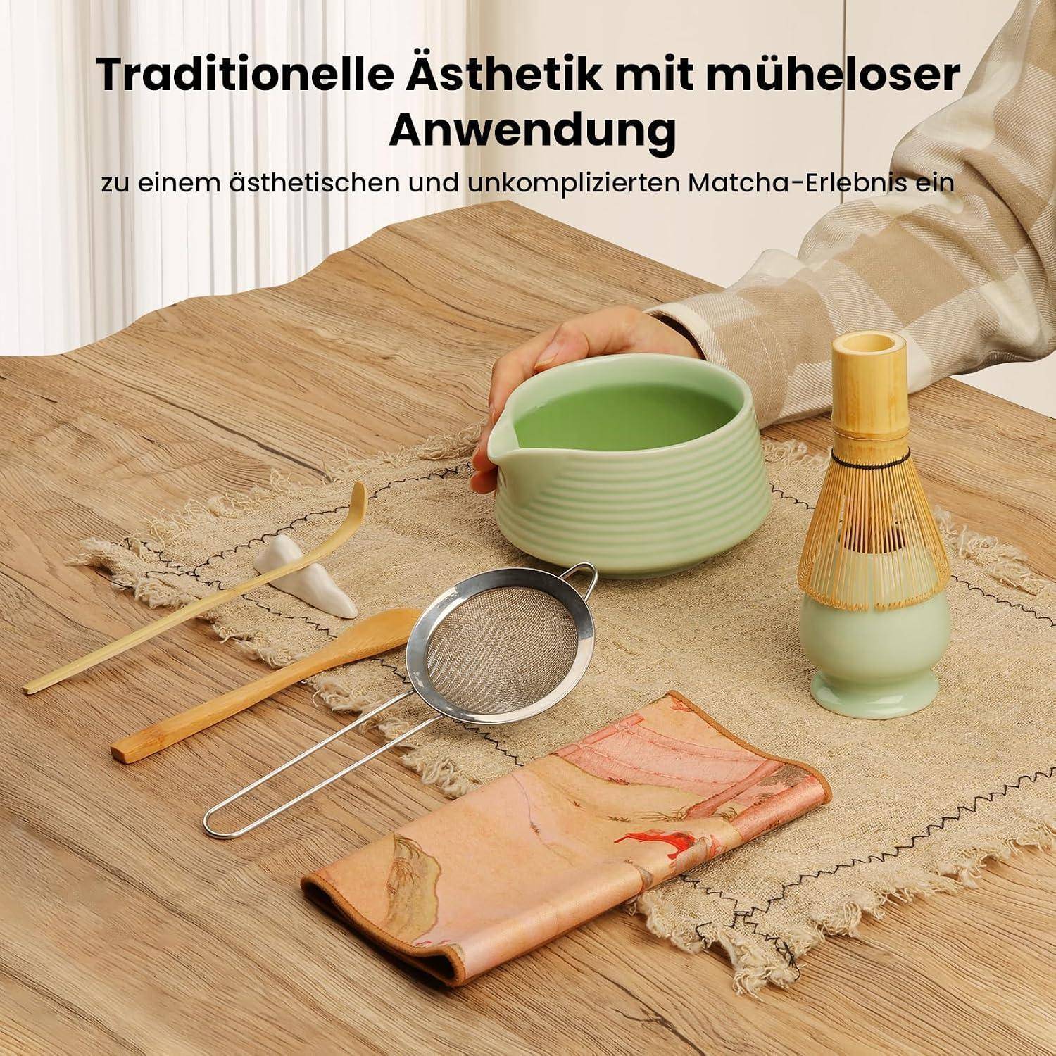 GEEKHOM Matcha Set für Anfänger und Profis: 8-Teiliges Zubehör mit Besen, Schale, Sieb, Ideal für Selbstgemachten Matcha Latte, Kaffee, Desserts