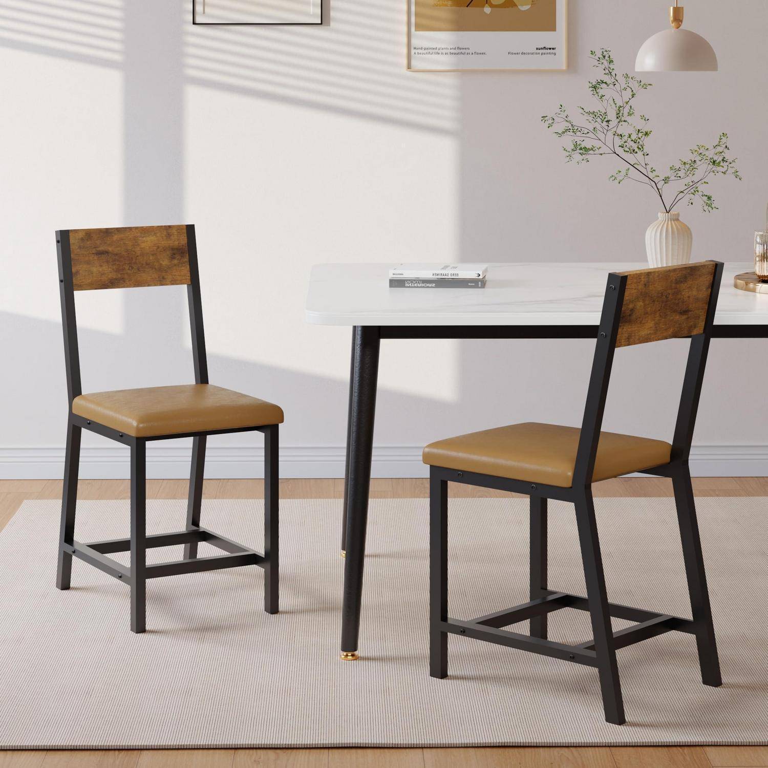 YOUDENOVA Esszimmerstühle 2er Set, Stabiles Metallgestell, Bequeme Küchenstühle mit Rückenlehne, Geeignet für Wohnzimmer, Esszimmer, Vintage-Brau