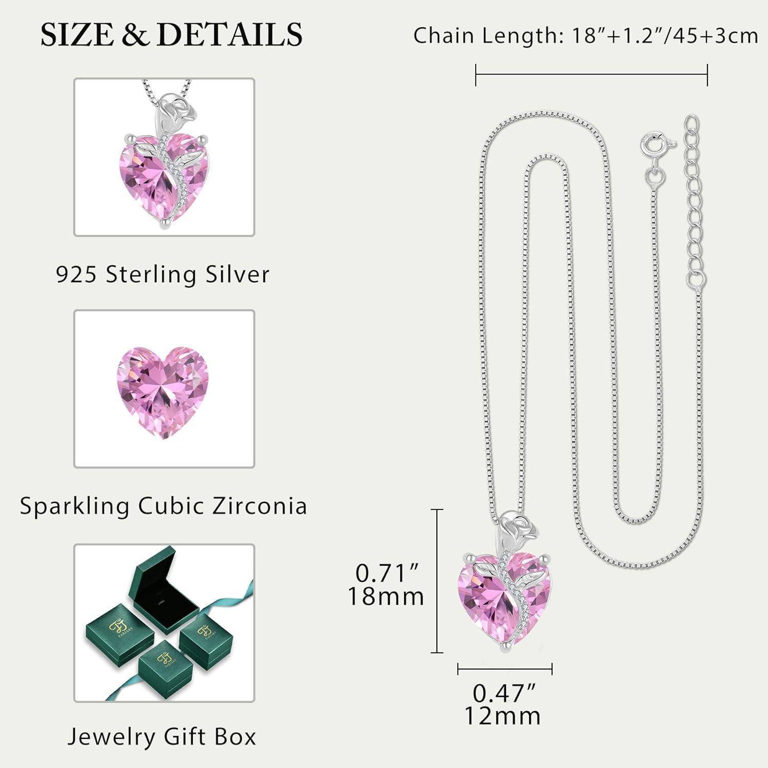 FJ Herz Kette Damen 925 Sterling Silber Geburtsstein Kette Anhänger Rose Blume Schmuck Geschenke für Frauen Mutter Freundin Mama 10 Oktober - Rosa