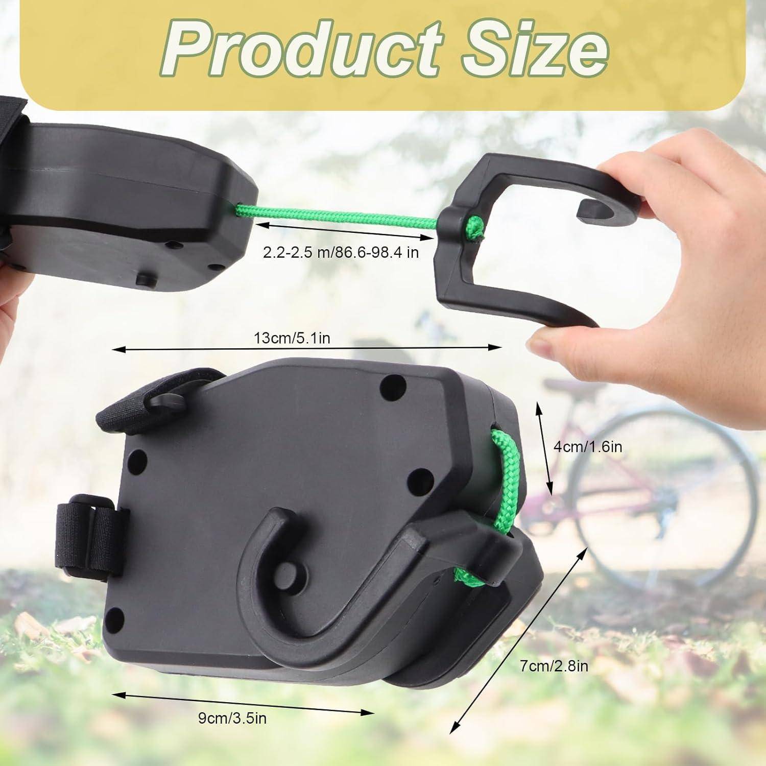 Größendiagramm eines schwarzen ausziehbaren Geräts mit handheld Griff, das Abmessungen von 13 cm, 9 cm, 7 cm, 4 cm und eine Schnurlänge von 2,2-2,5 m zeigt.