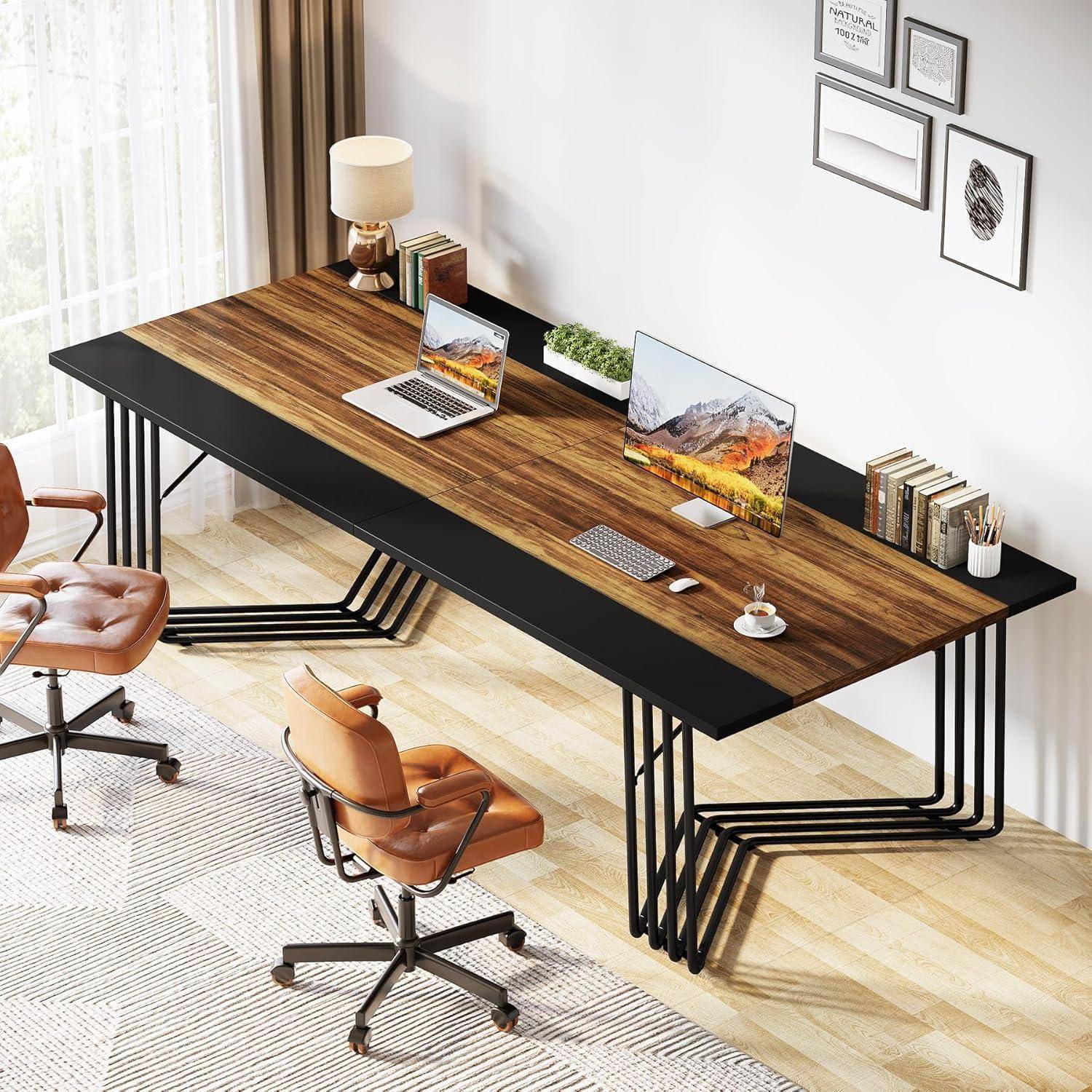Tribesigns Schreibtisch 200cm Konferenztisch, 2 Personen Computertisch Home Office mit stabilem geometrischem Metallgestell, Besprechungstisch