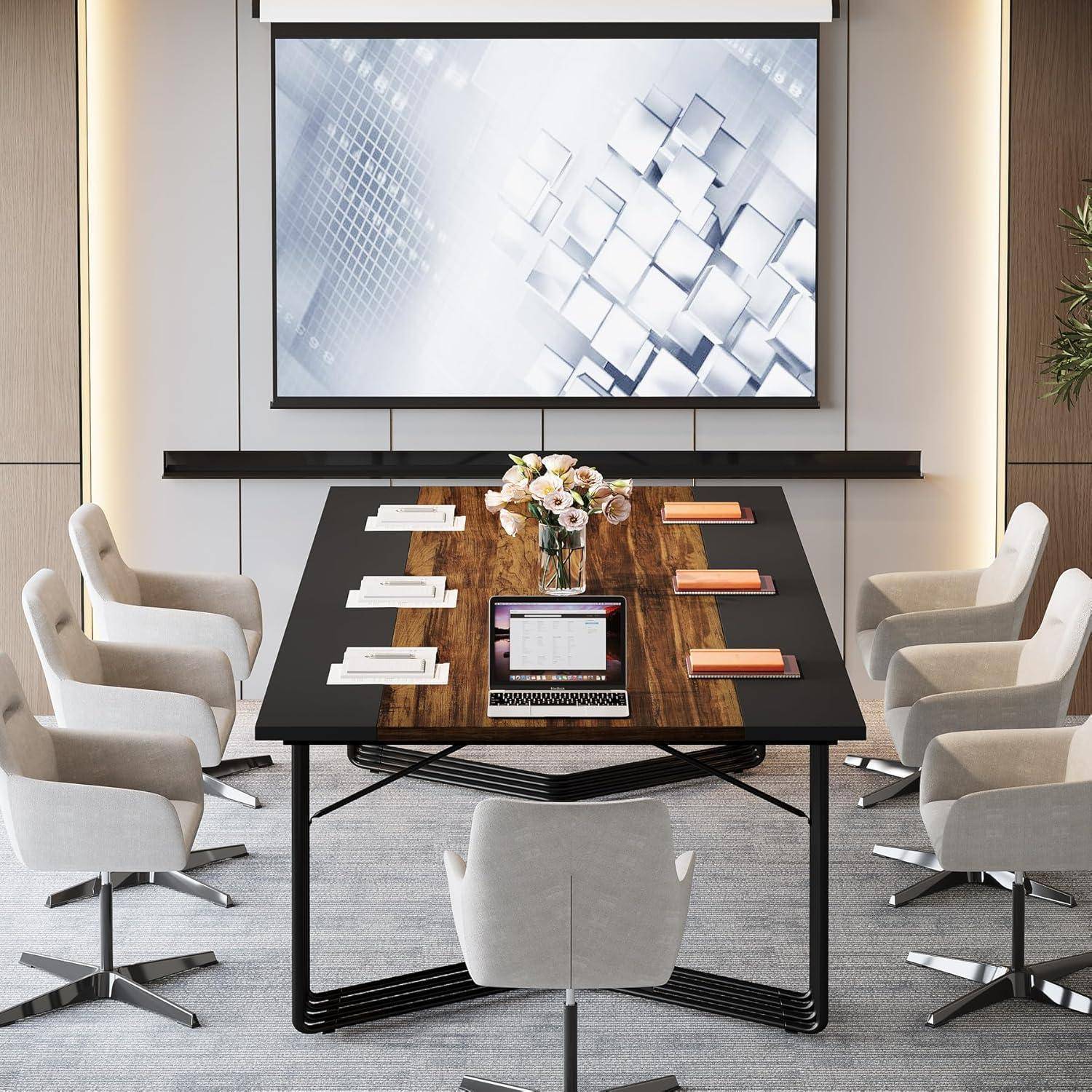Tribesigns Schreibtisch 200cm Konferenztisch, 2 Personen Computertisch Home Office mit stabilem geometrischem Metallgestell, Besprechungstisch