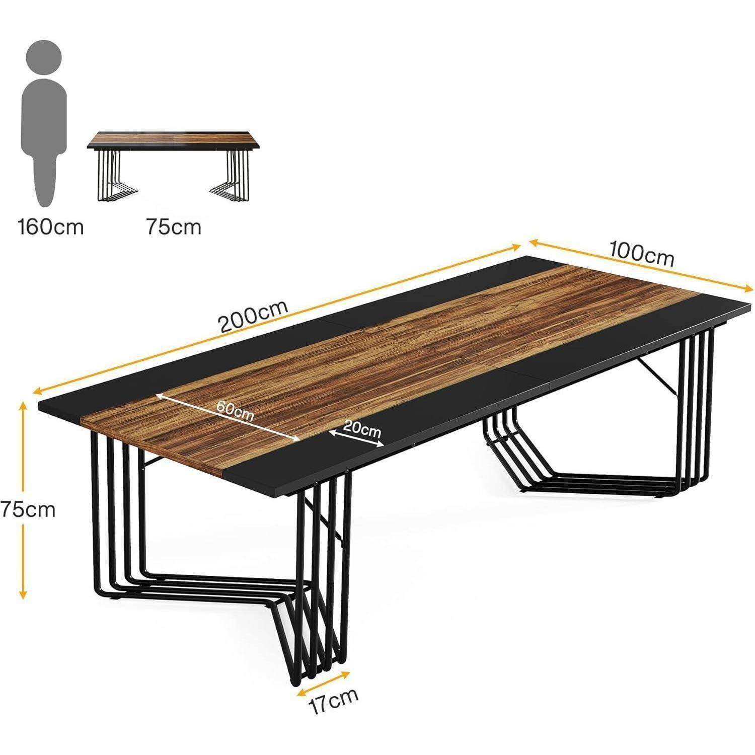 Tribesigns Schreibtisch 200cm Konferenztisch, 2 Personen Computertisch Home Office mit stabilem geometrischem Metallgestell, Besprechungstisch