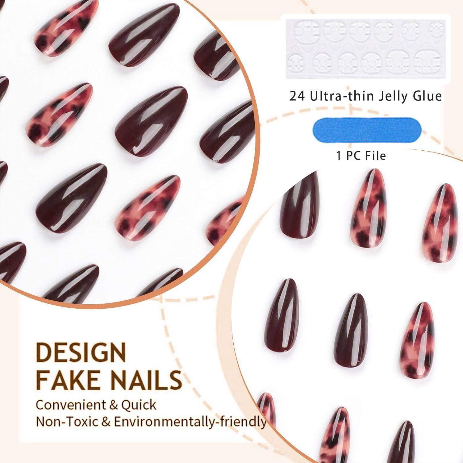 GlamRays 24 Stück Brown Press on Nails Leo Mittel-Mandarin Falsche Nägel Leopard Print Nails Herbst-Kleb-Nagel Design Acryl-Nagel Stiletto Falsche