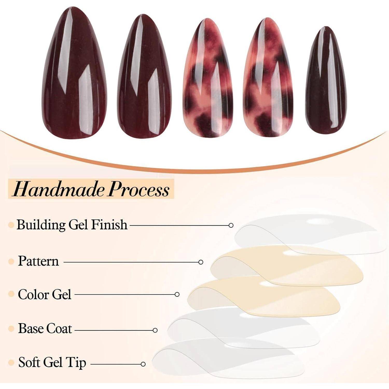 GlamRays 24 Stück Brown Press on Nails Leo Mittel-Mandarin Falsche Nägel Leopard Print Nails Herbst-Kleb-Nagel Design Acryl-Nagel Stiletto Falsche