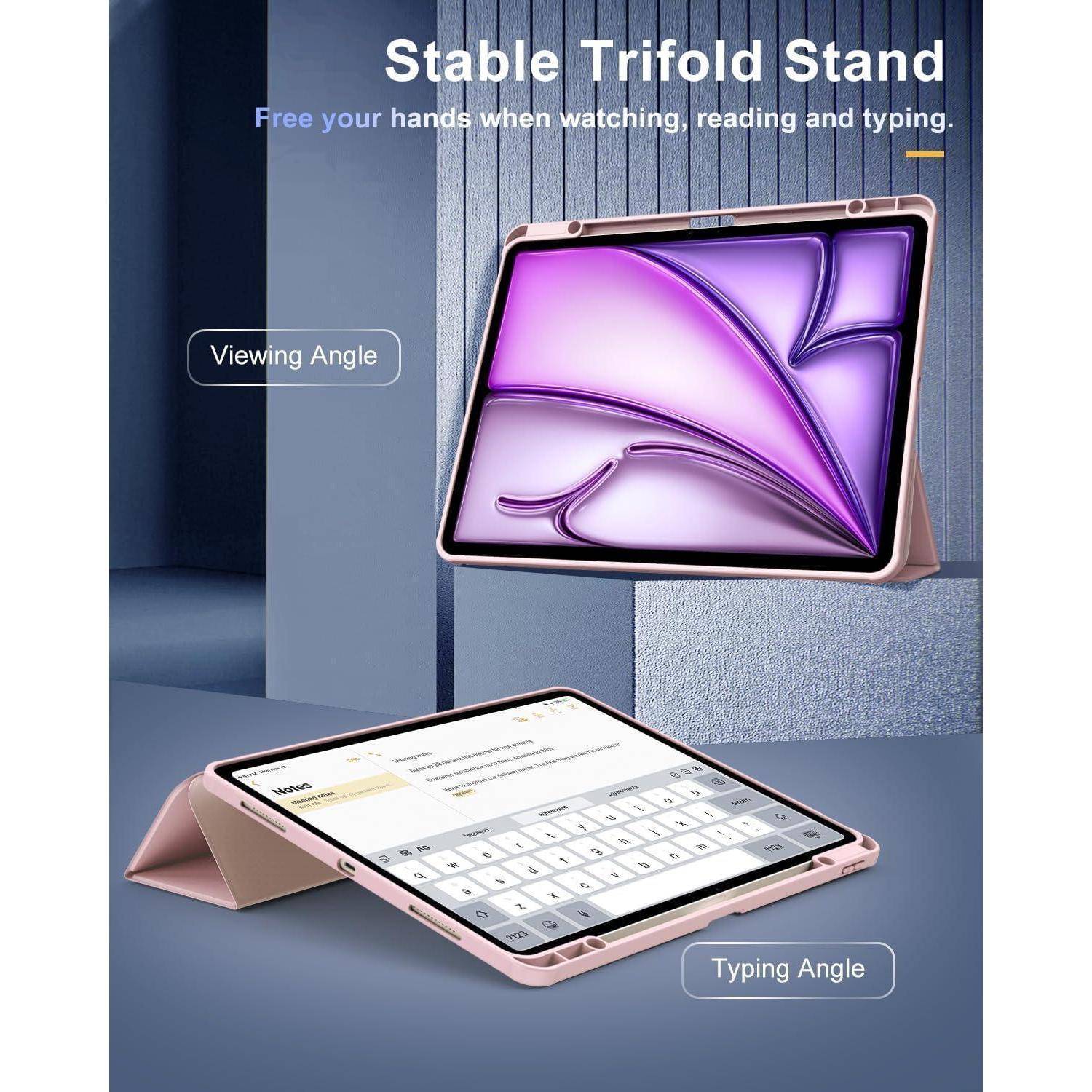 TiMOVO Hülle für New iPad Air 13 Zoll (M3/M2-2025/2024), Schutzhülle mit Stifthalter, Schlank Ständer Schutzhülle mit Klarer Transparent Rücksei