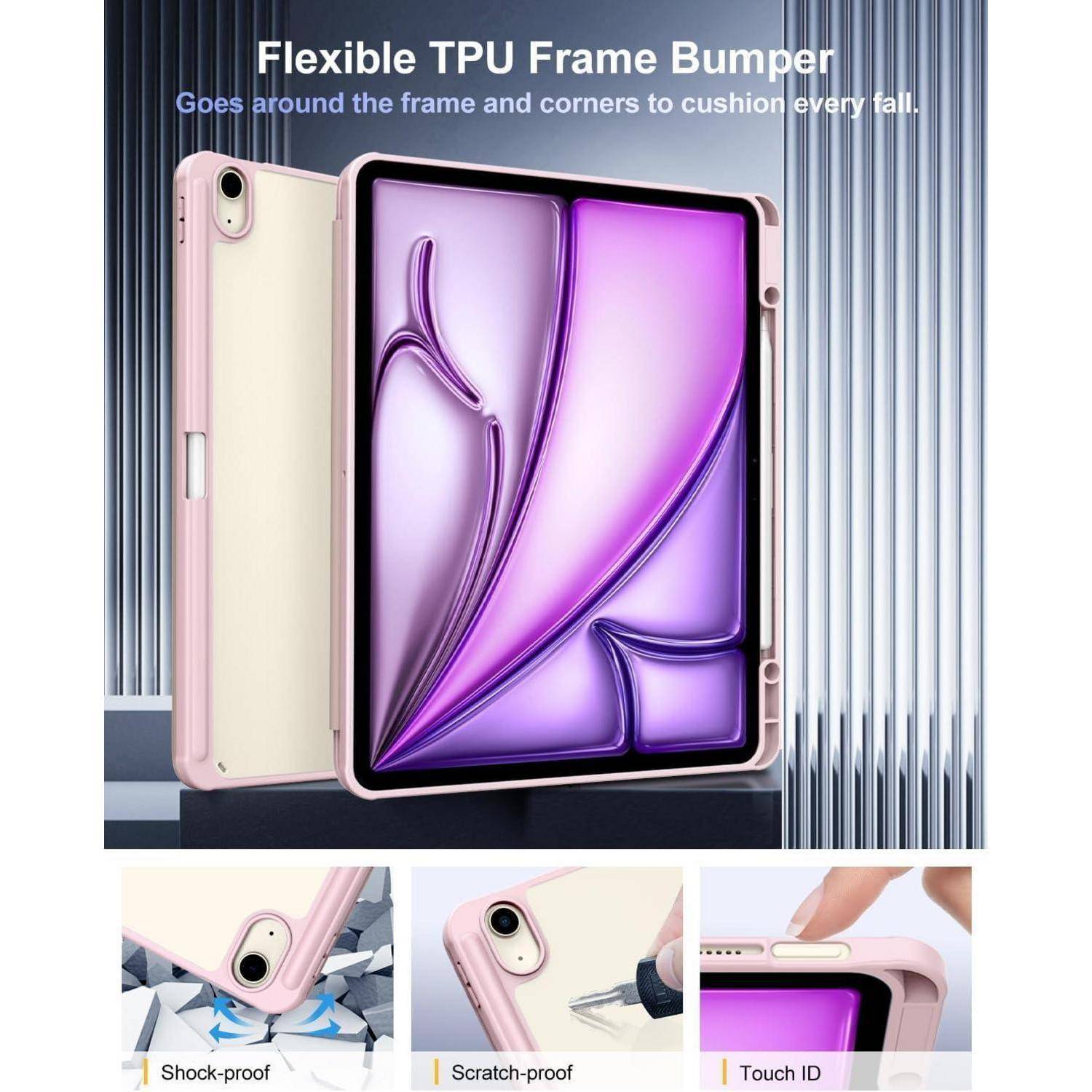 TiMOVO Hülle für New iPad Air 13 Zoll (M3/M2-2025/2024), Schutzhülle mit Stifthalter, Schlank Ständer Schutzhülle mit Klarer Transparent Rücksei