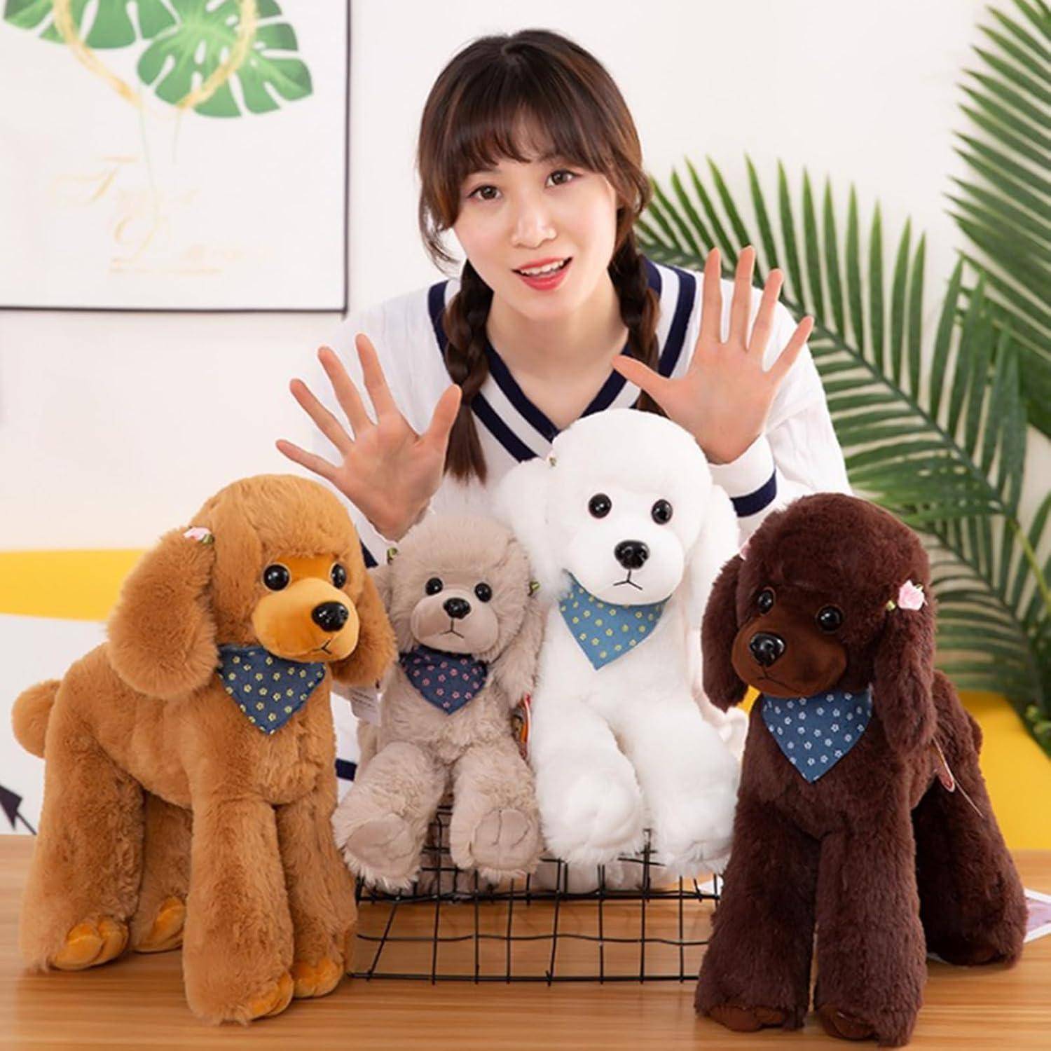 Realistischer Hund, Stofftier, Spielzeug, Bezaubernd,Hund Kuscheltier Mit Schal Kawaii Tier PlüSch Puppe Pudel PlüSch Hunde Dog Geschenk FüR Kinder