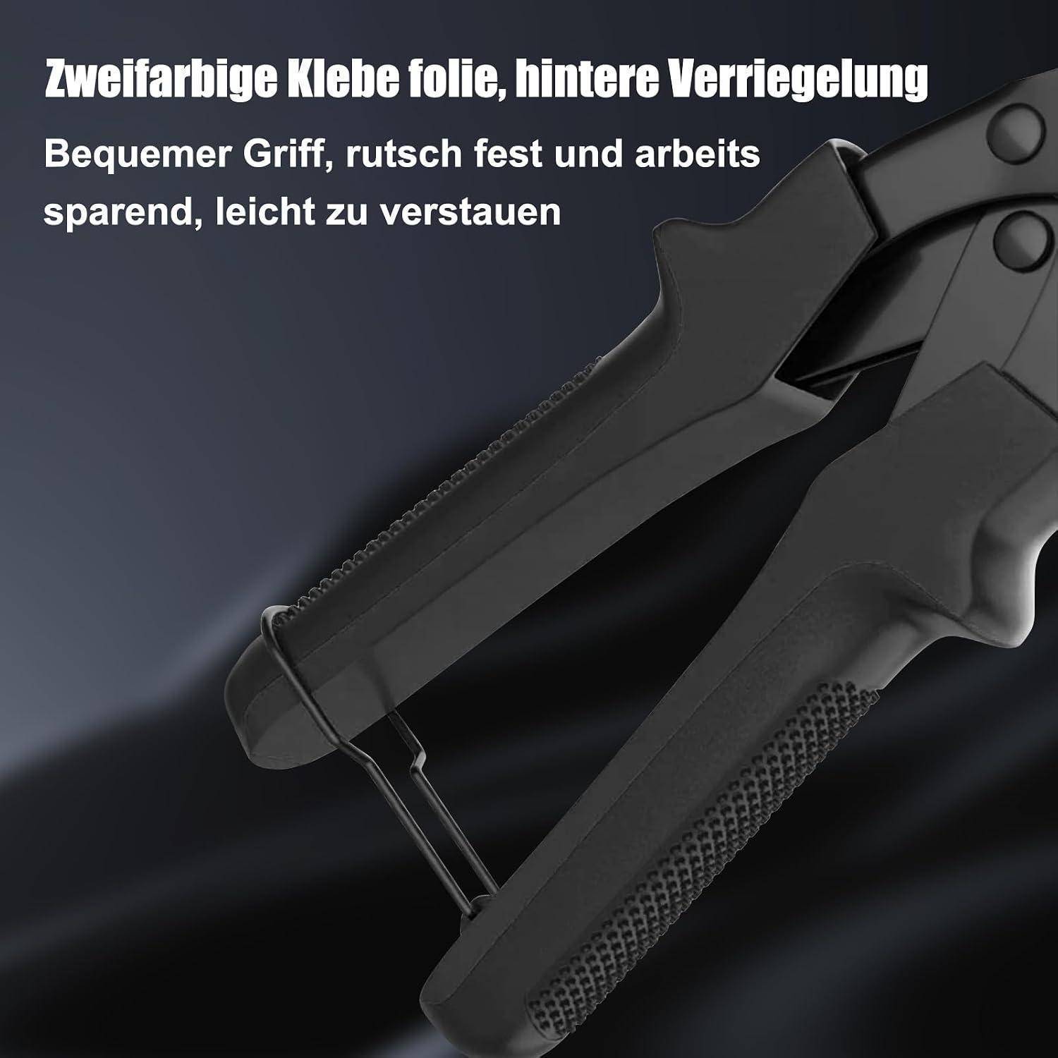 Produktaufnahme von schwarzen Küchenzangen mit deutschem Text: 