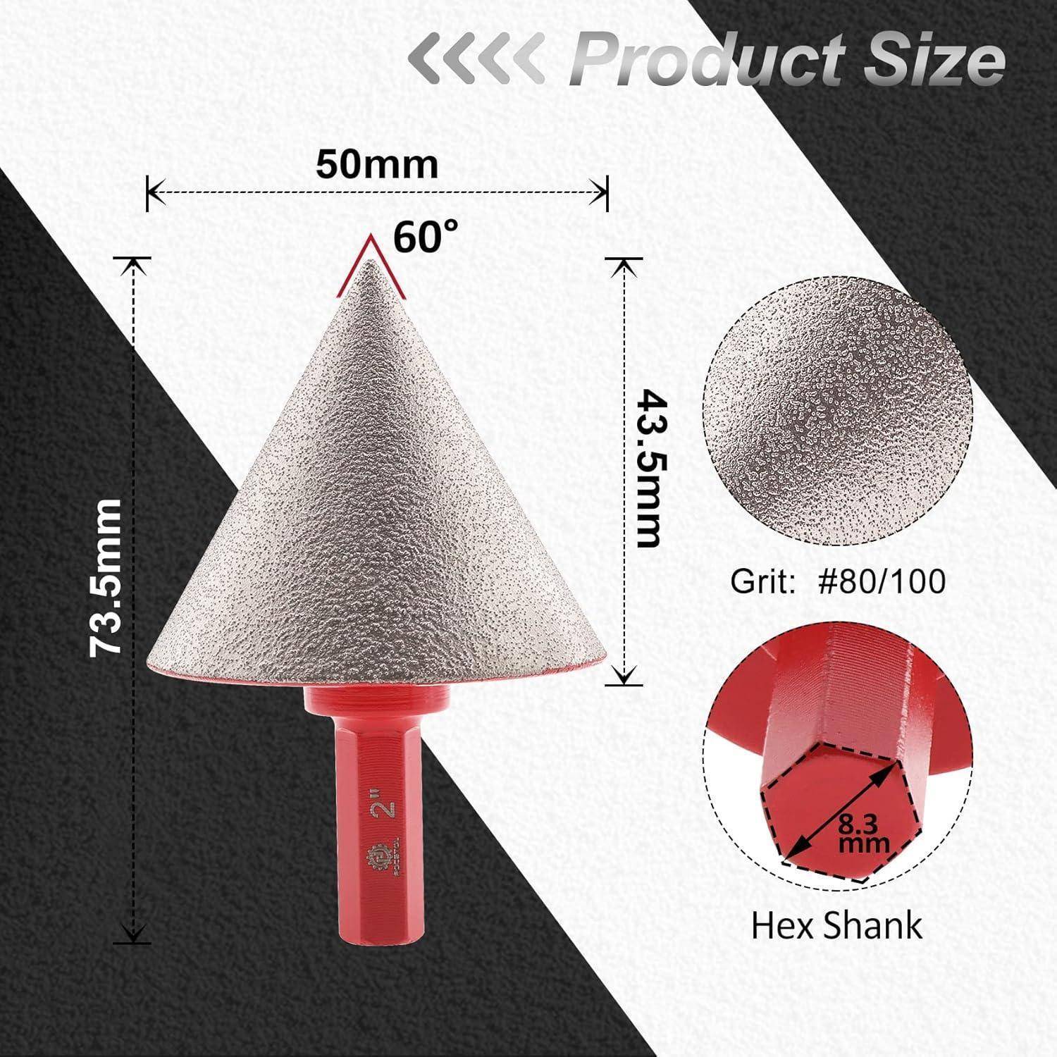 FOCSTOL Diamant Fasenbohrer - 50mm Diamant Fingerfräser Mit Sechskantschaft zum Vergrößern Formen Trimmen Vorhandene Löcher in Fliesen Porzellan