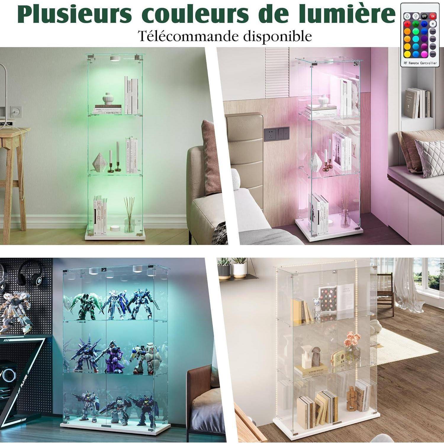 Glasvitrine Standvitrine,Glasvitrine Stehend mit Led,3 Lagen Glas Holz Glas Vitrine Vitrinenschrank 1 TüR und Schloss Vitrine Glasschrank Display