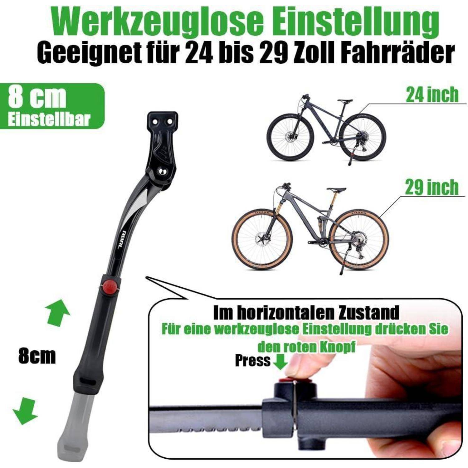 RBRL Fahrradständer mit 18/40 mm Lochabstand, Verstellbarer Fahrrad Ständer aus Aluminiumlegierung, fahrradständer hinterrad für 24-29 Zoll Mounta