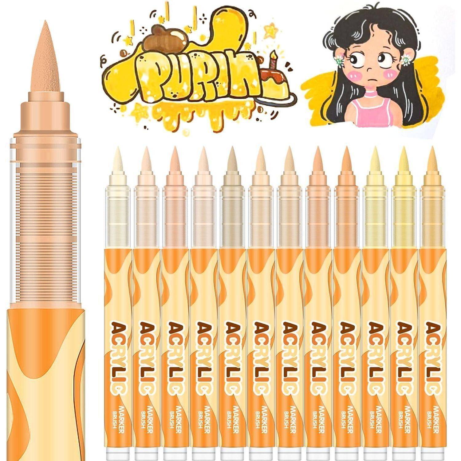 Reihe von 11 orangegetönten Acryl-Lippenstiften mit einer großen Nahaufnahme eines Rohrs auf der linken Seite, plus „PORK
