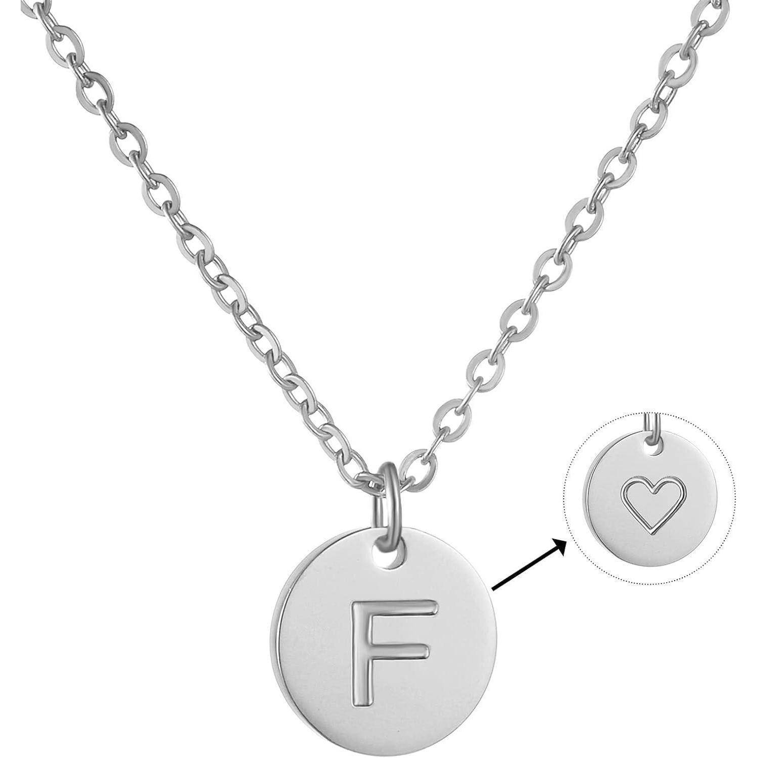 AFSTALR Damen Initialen Kette Buchstaben Anhänger Gold/Rosegold/Silber Kette mit Herzen Geburtstagsgeschenk für Mädchen Silber-F
