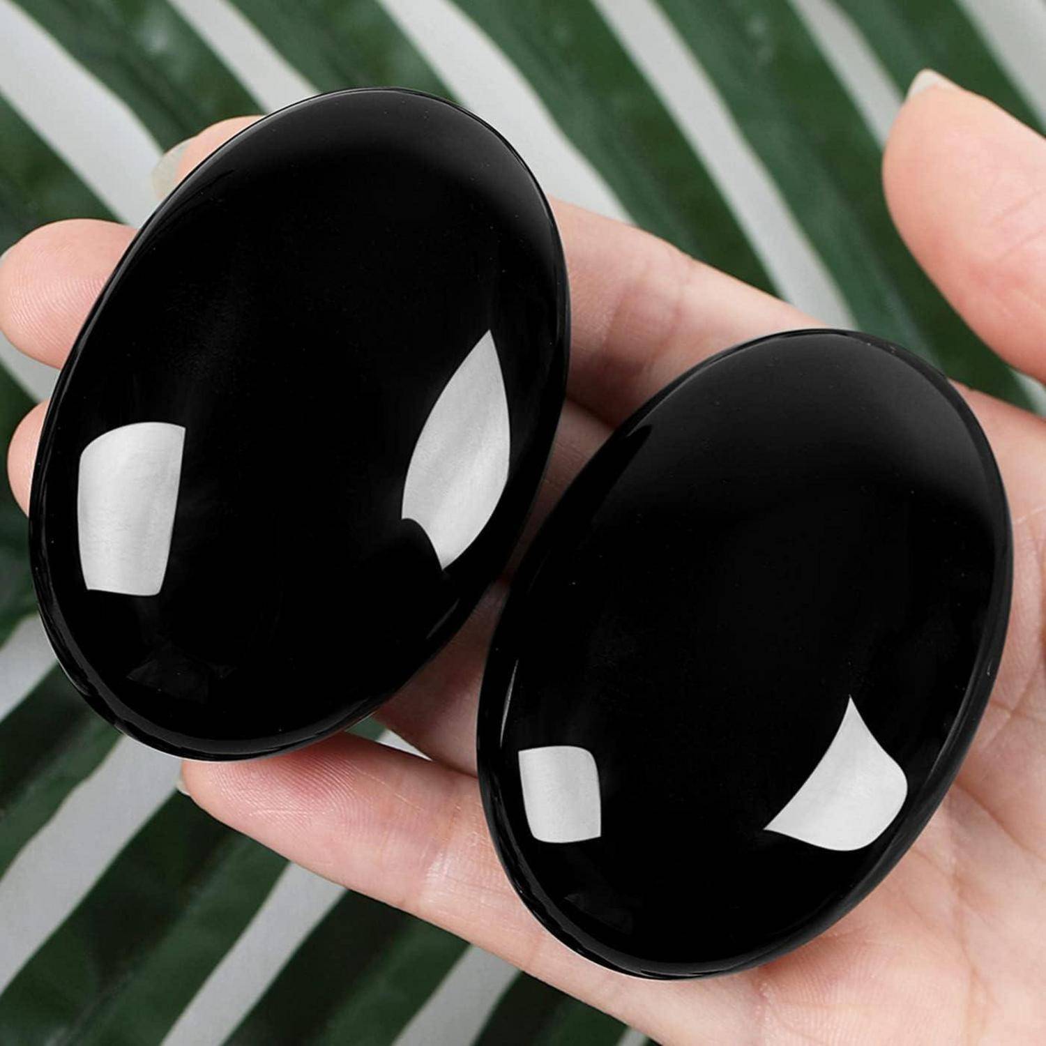 QINJIEJIE Groß Obsidian 2.4" Ovale Kristall Natürliche Kristalle Edelsteine Sorgensteine Handschmeichler Stein Polierte Steine Reiki Steine für Ang