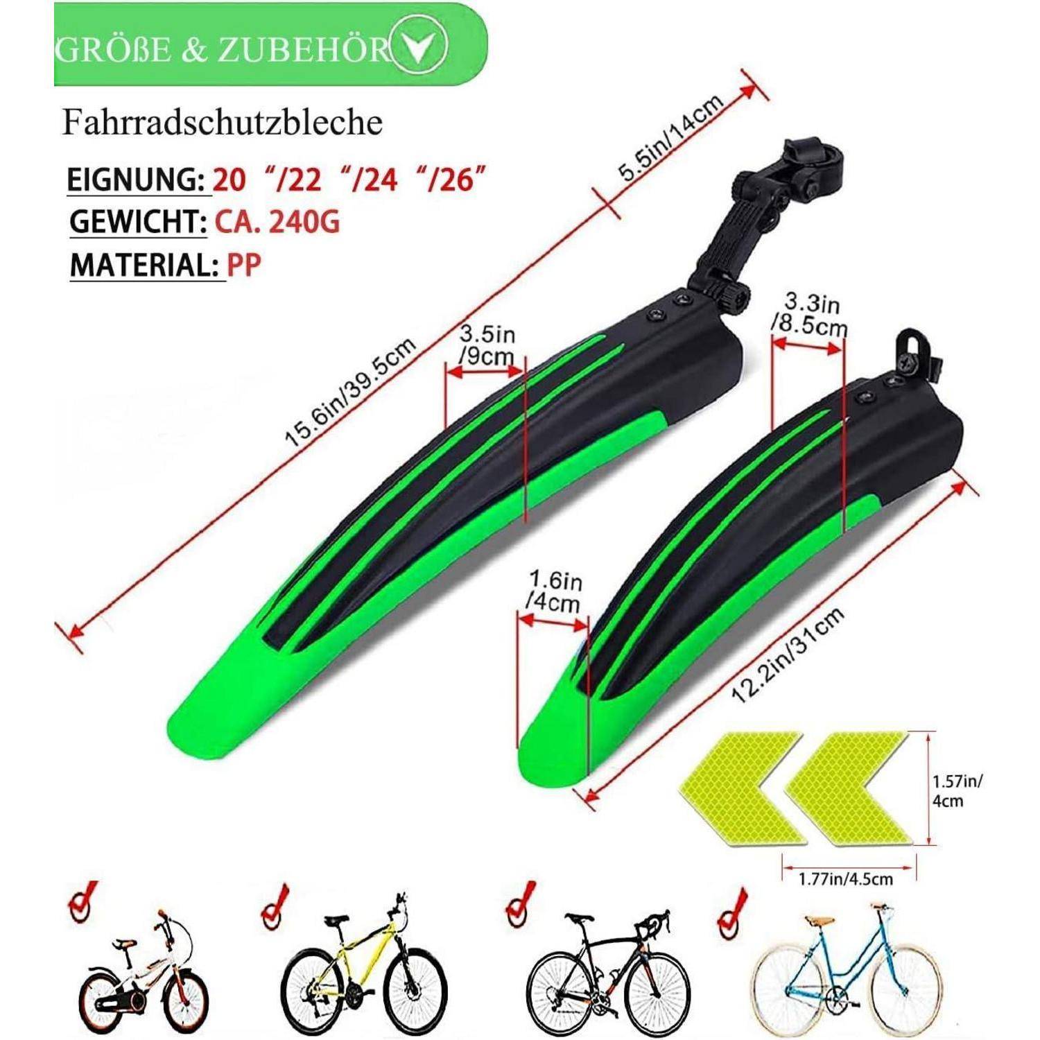 Fahrrad Schutzbleche Set - Vorder- und Hinterrad Schutzblech für Mountainbike und Rennrad, Einstellbare Winkel, Einfache Installation, Geeignet für