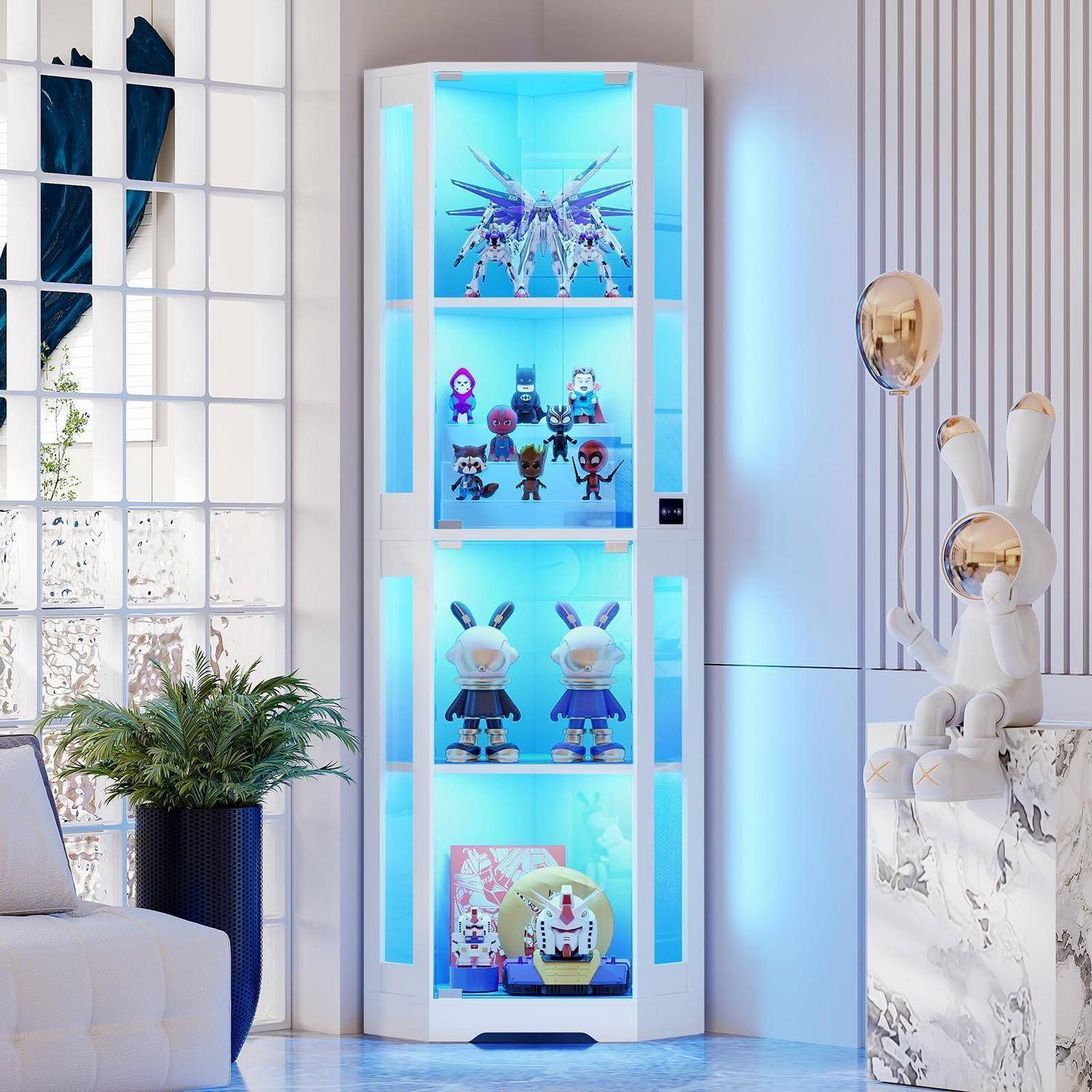 BROTTAR ROTTAR Glasvitrine Eckschrank mit 4 Ebenen | LED-Beleuchtung & Menschensensor | Sammlervitrine Für Wein, Sammlungen als Aufbewahrung in