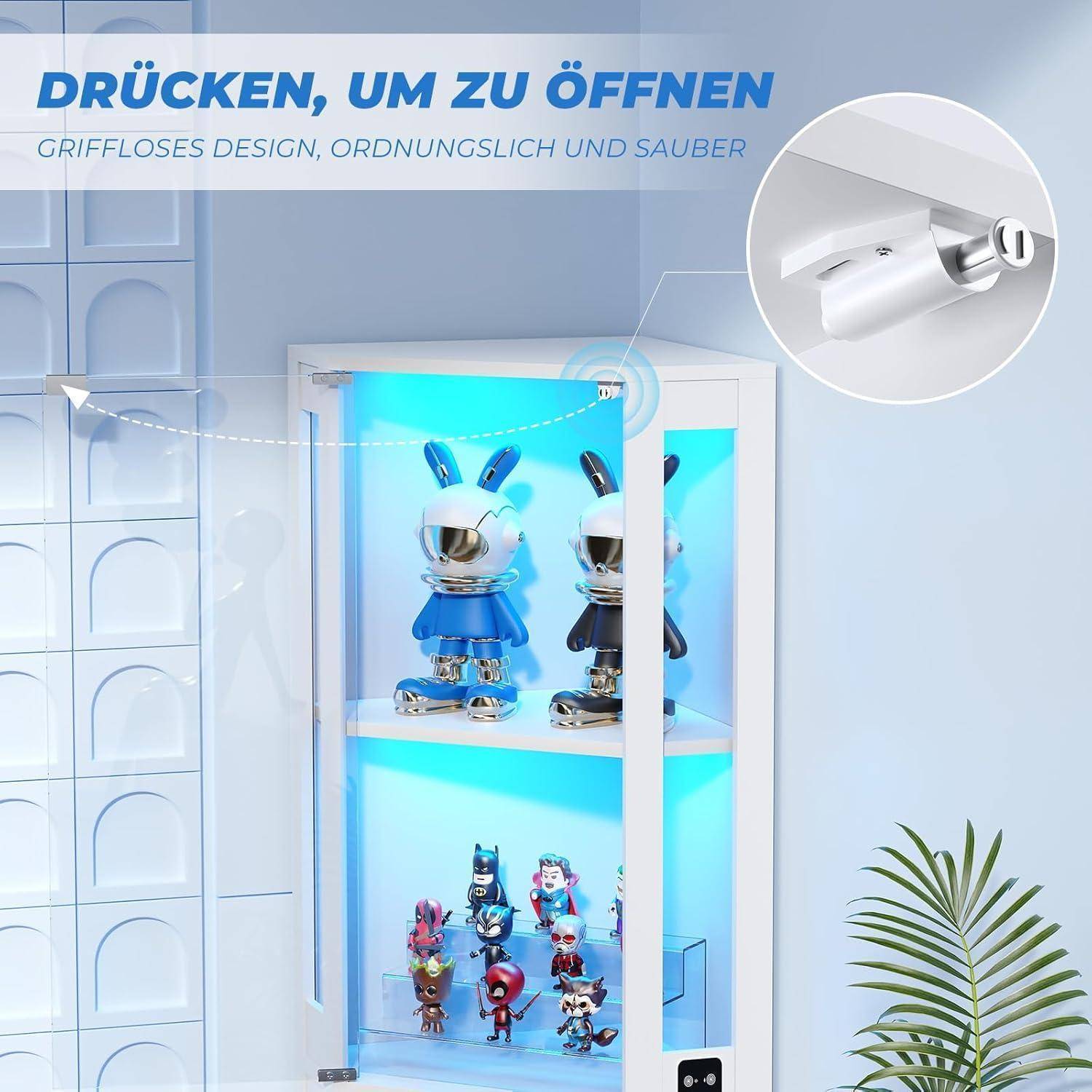 BROTTAR ROTTAR Glasvitrine Eckschrank mit 4 Ebenen | LED-Beleuchtung &amp; Menschensensor | Sammlervitrine Für Wein, Sammlungen als Aufbewahrung in