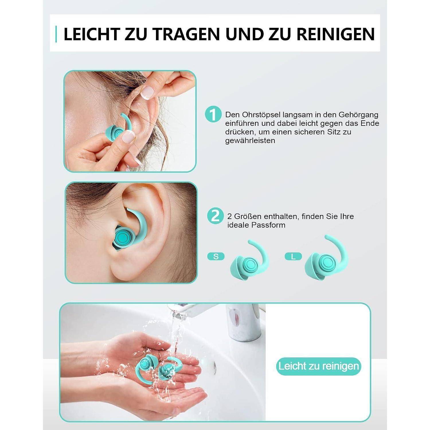 SUPCEAT Ohrstöpsel zum Schlafen und Gehörschutz, 2 Größe Waschbare&Wiederverwendbare Silikon-Lärm Ohrenstöpsel, für Schlafen Festival Konzerte