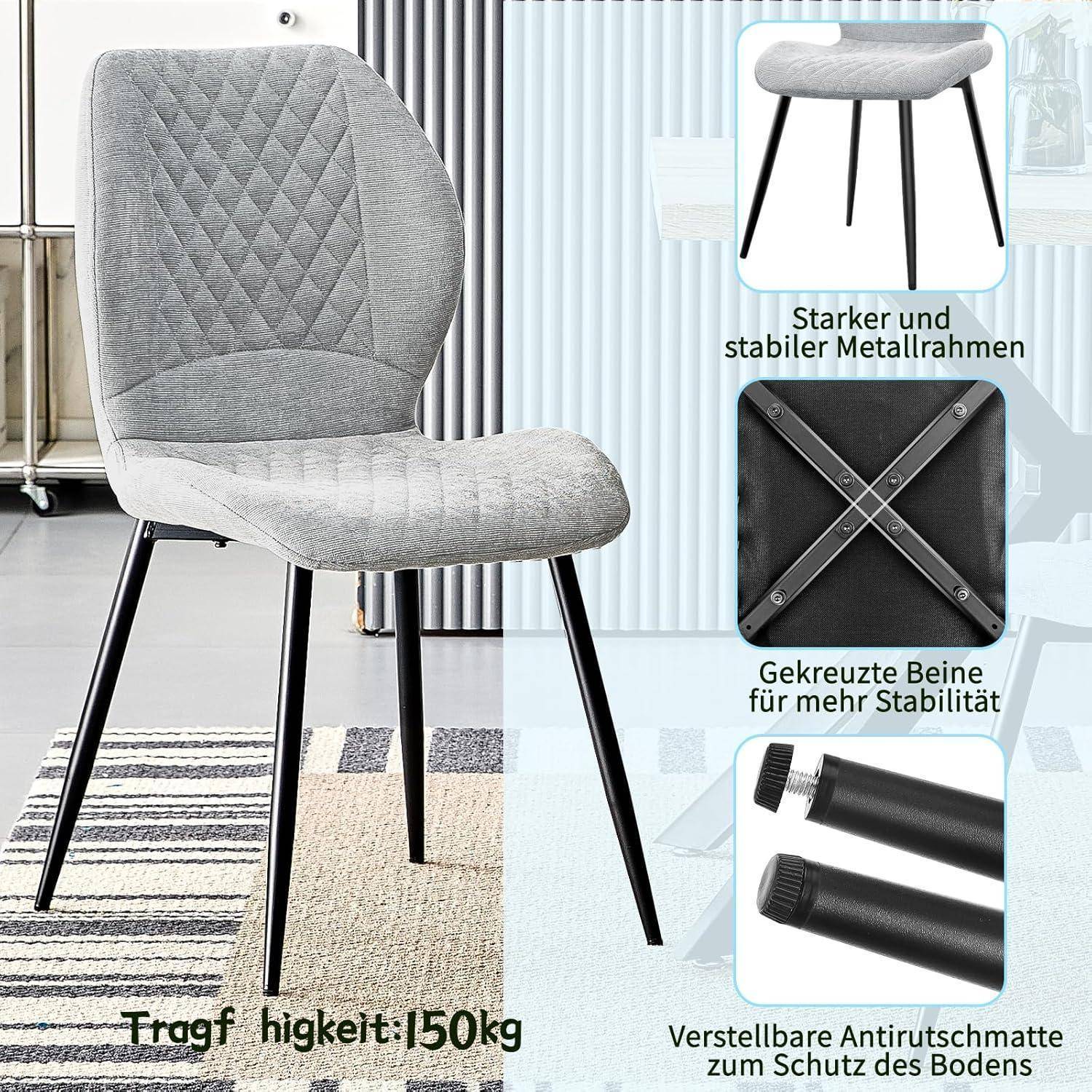 Esszimmerstühle 6er Set, Stühle Esszimmer, Küchenstühle, Wohnzimmer Essstühle, Gepolsterte Stühle, Ergonomisch Gestaltete Leinenstühle für Ess