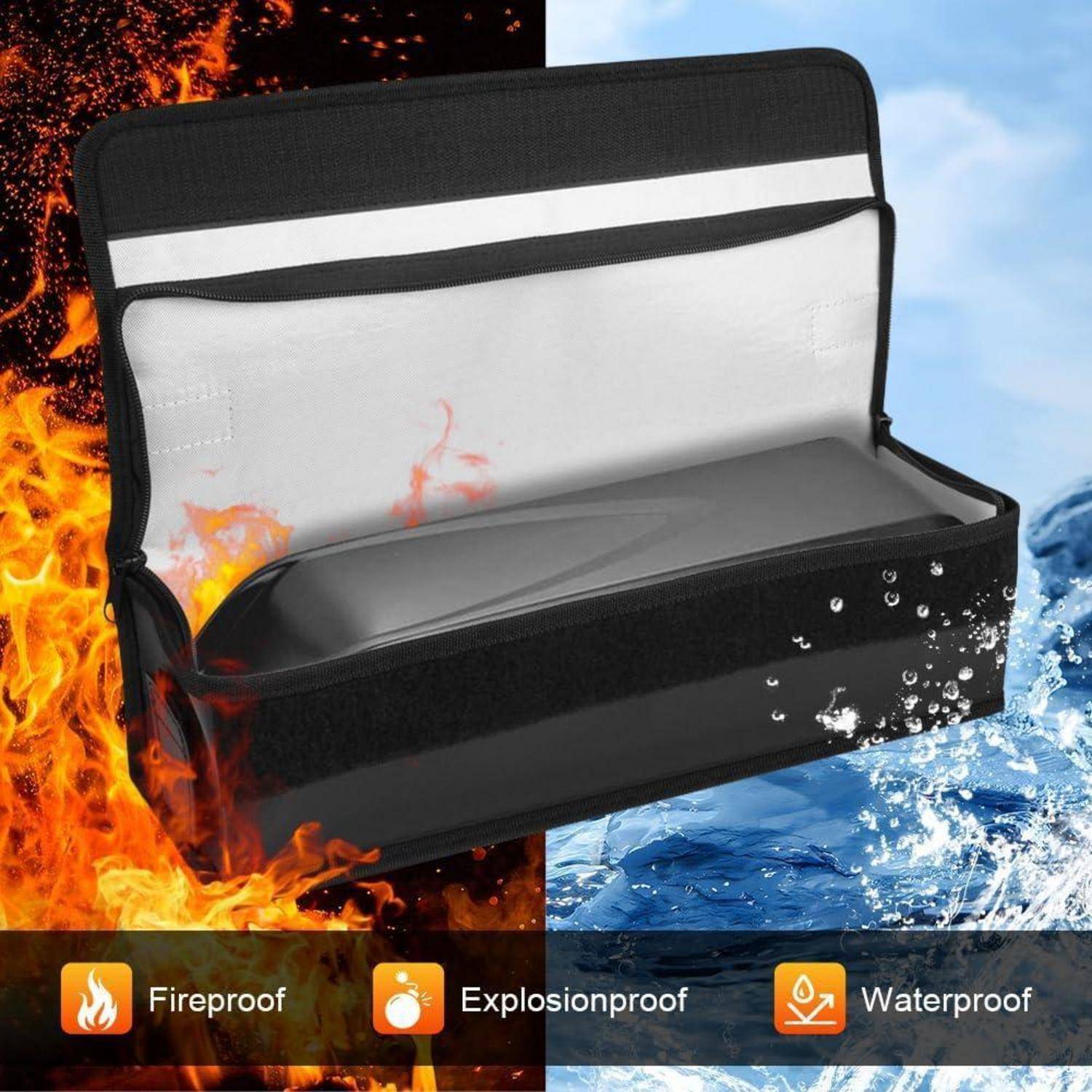 Ebike Akku Tasche, Akku Tasche Wasserdicht Explosionssicher 3 Schichten Brandschutz Feuerfest Akku Tasche bis 500°C Ebike Akku Schutzhülle für Lage