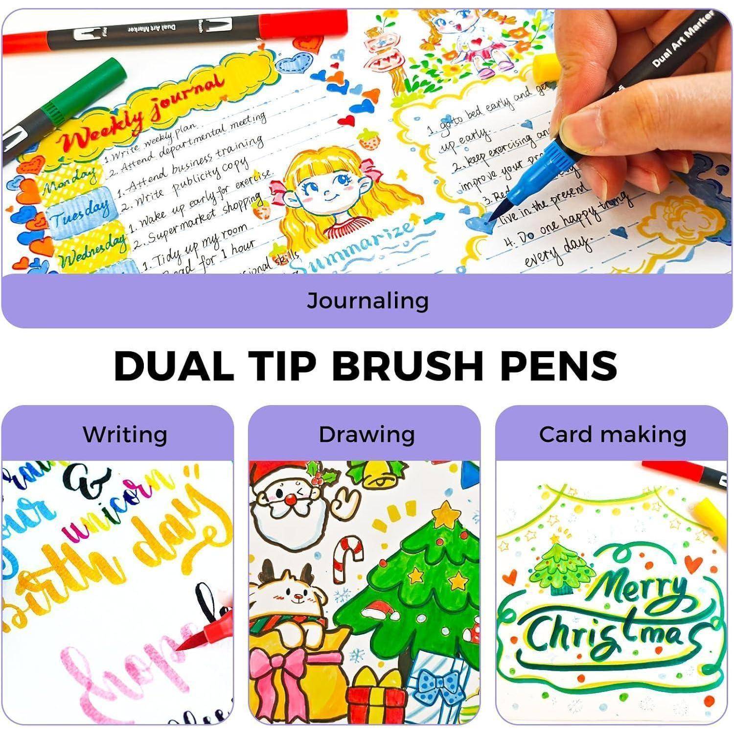 Artecho Dual Brush Pen Set 72 Farben mit Schwarzer Tragetasche, Filzstifte Dicke und Dünne, Pinselstifte set, Stifte für Bullet journal, Kalligraphi