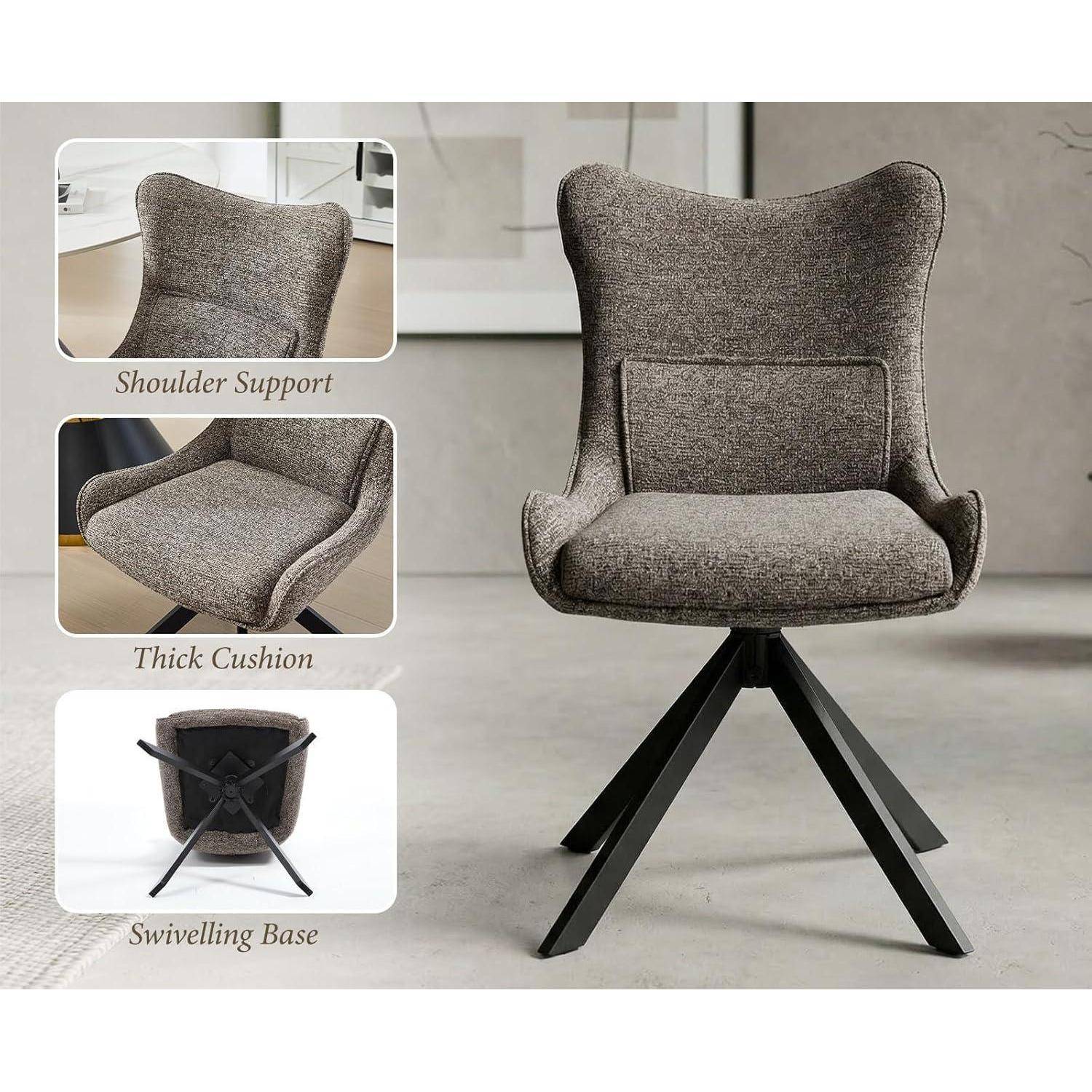 Ya-Home Esszimmerstühle drehbar 2er Set 360°Drehstuhl Küchenstuhl aus Chenille Polsterstuhl mit Metallgestell für Esszimmer/Wohnzimmer/Küche, Gra