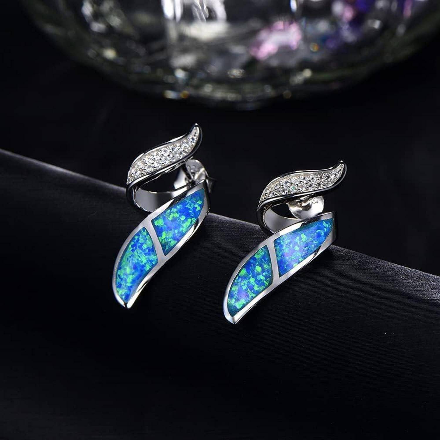 Blau Exquisite Damen Ohrstecker 925 Sterling Silber Damenohrringe Hängeohrringe Zirkonia Perlen Damenschmuck FE329