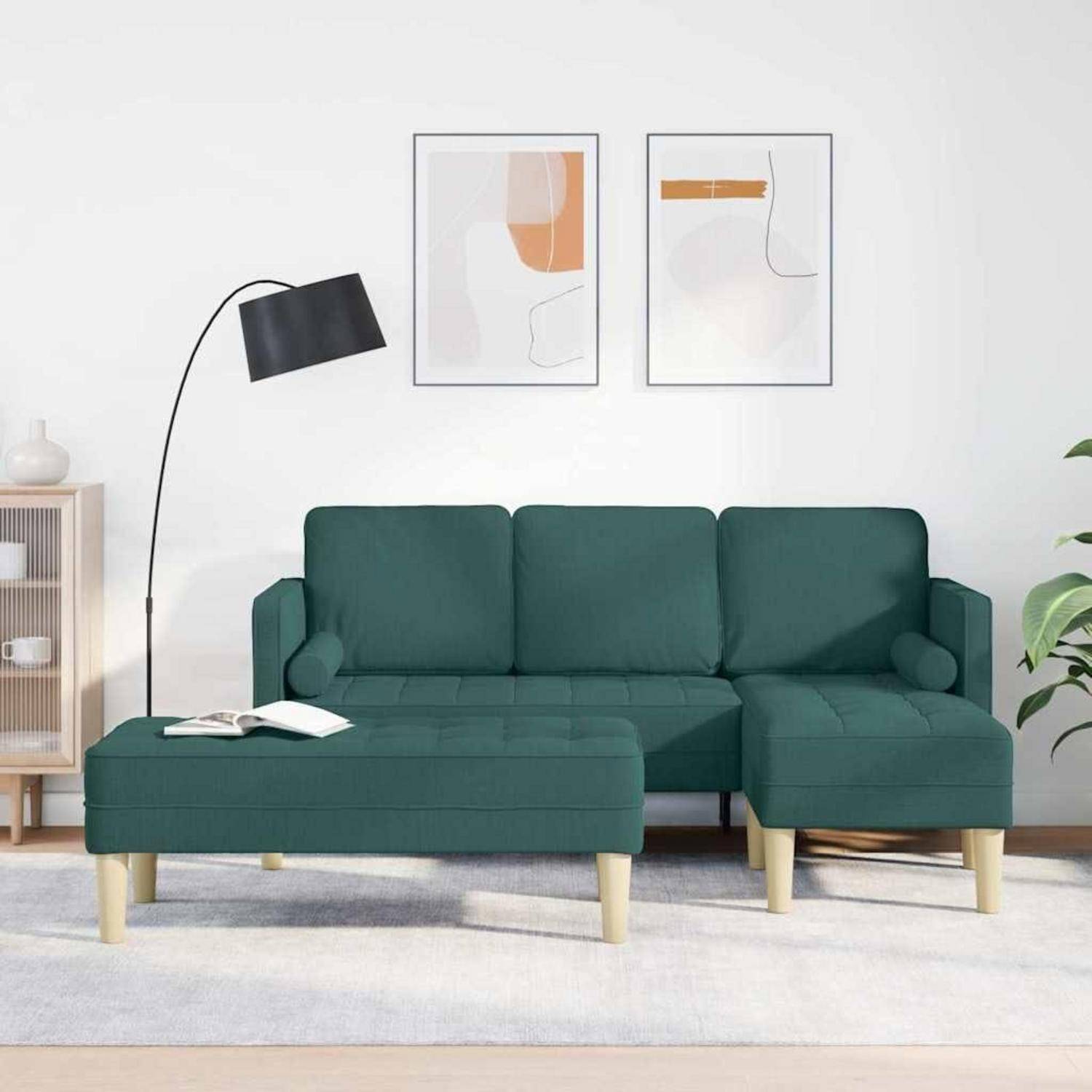 Ecksofa L Form Sofa Sofa Set 2 pcs Dunkelgrün 173 x 131 x 67 cm Stoff Dunkelgrün L-förmiges Sofa + Bank