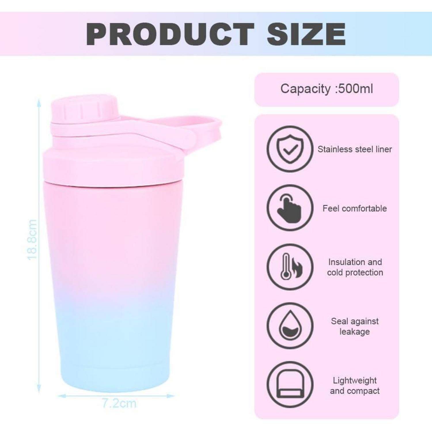 EACHPT Protein Shaker 500ml, Shaker Proteinshake, Shaker Proteinshake Edelstahl,Doppelwandig Vakuum Isoliert,BPA Frei Auslaufsicher,Edelstahl