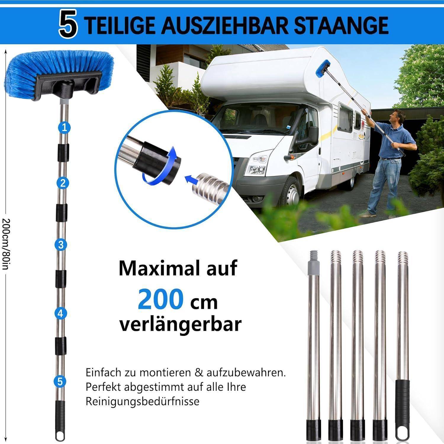 Autowaschbürste mit Teleskopstiel, 2m Teleskop Waschbürste 12" Weiche Bürstenkopf | Auto Reinigungsbürste | Autopflege Bürste für Auto, Caravan,