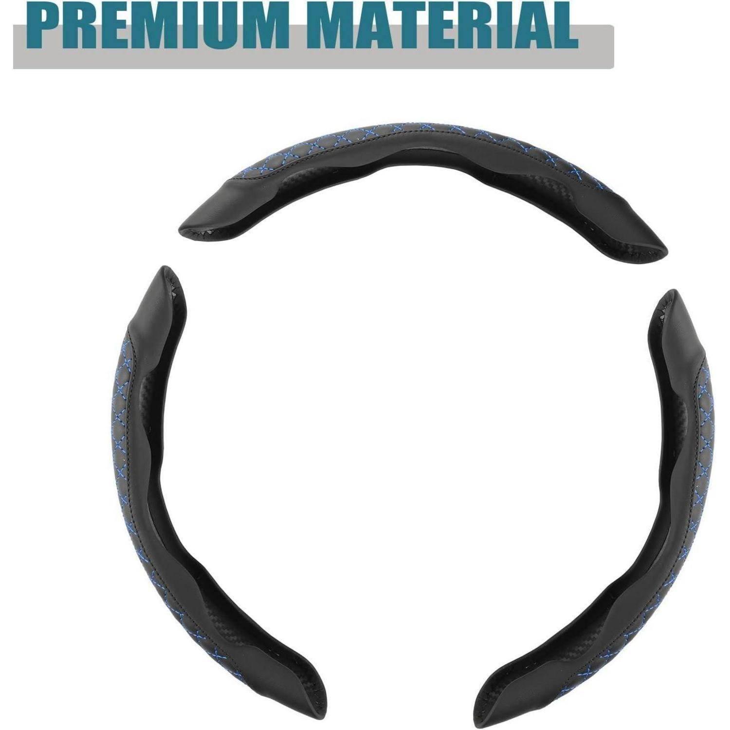 „PREMIUM MATERIAL" Text über drei schwarzen, gekrümmten Klebestreifen, die in einem Kreis auf weißem Untergrund angeordnet sind.