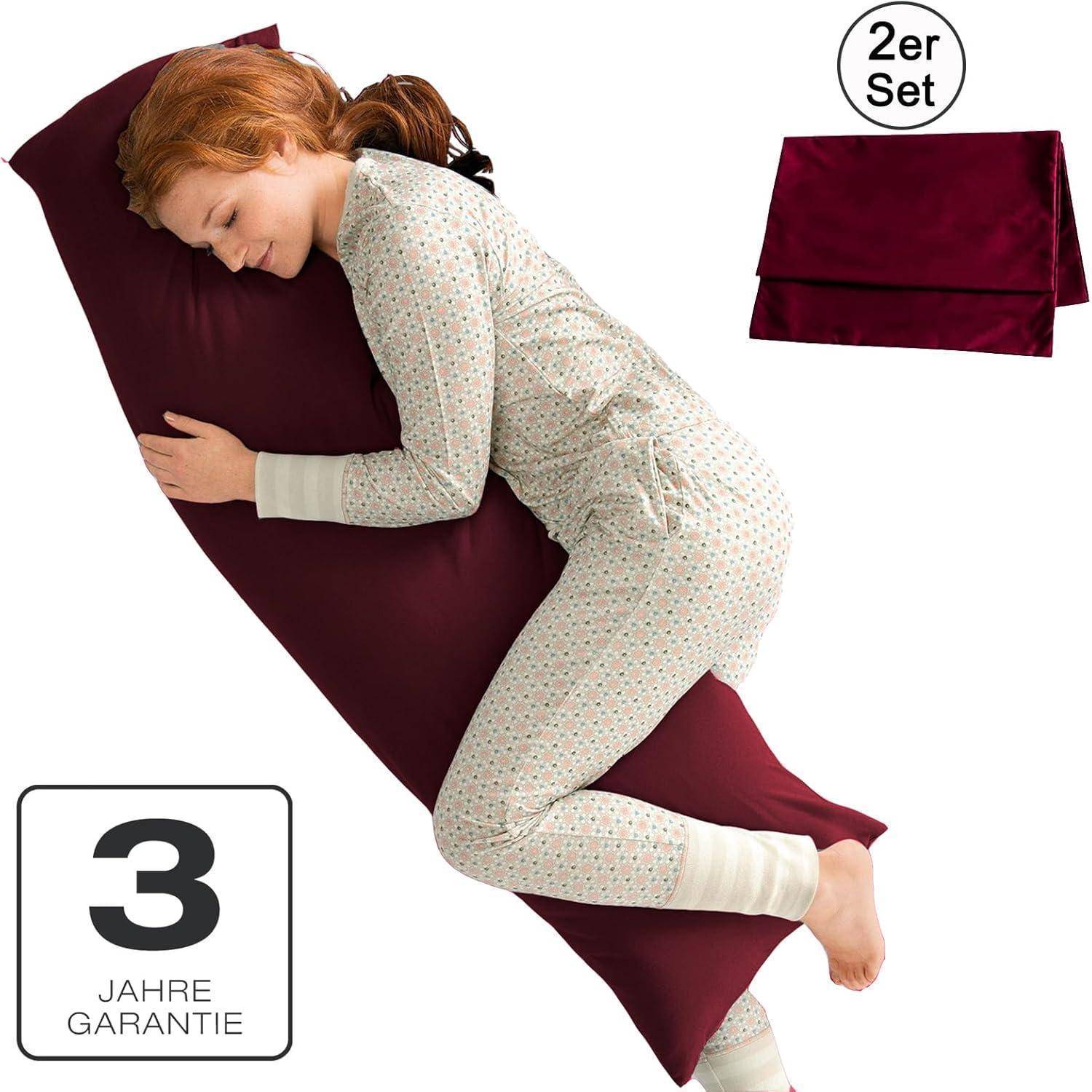 Soifox Seitenschläferkissen Bezug 40 x 145-2er Set Rot Kissenbezug mit Reißverschluss 100% Mikrofaser Resistent und Hypoallergen Kissenbezüge für
