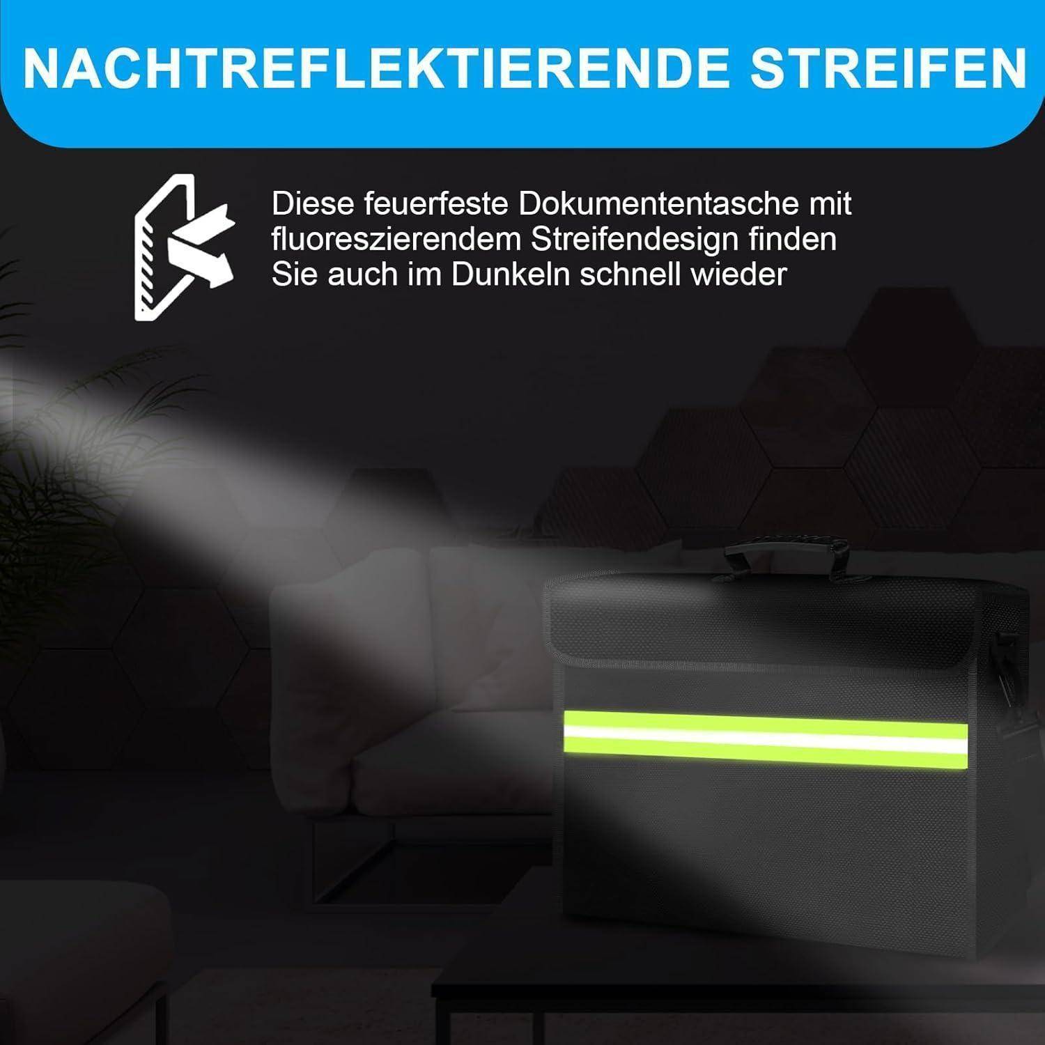 Feuerfeste Geldbeutel mit Schloss,Feuerfeste Box mit 6500°F,10Schichten Isoliermaterial,Wasserdichter Reißverschluss,Herausnehmbare Ordnerschichten/