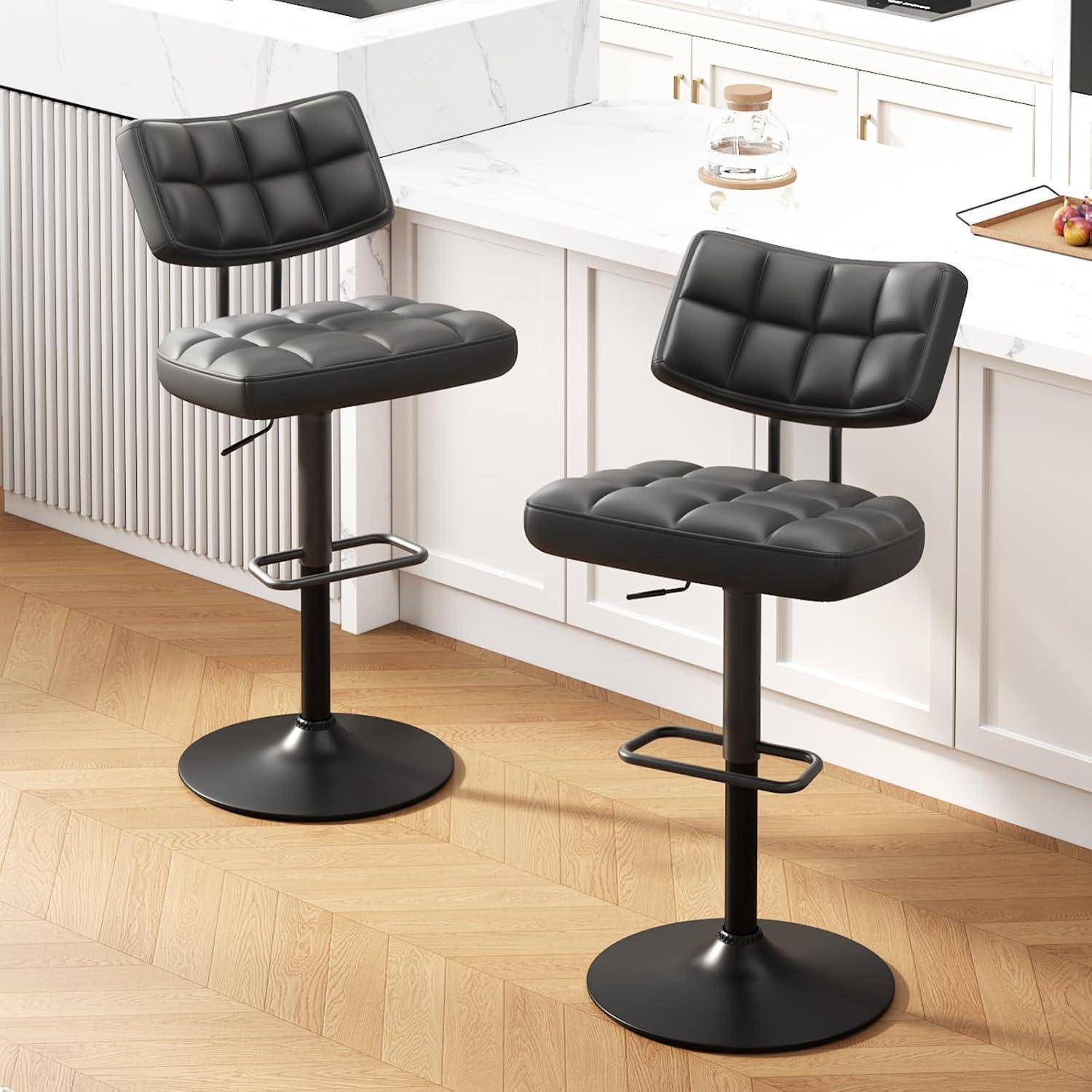 Barhocker 2er Set, Barstuhl höhenverstellbar aus PU-Leder, 360°Drehstuhl Küchenstuhl mit Rückenlehne und Fußstütze für Küche, Wohnzimmer, Essz