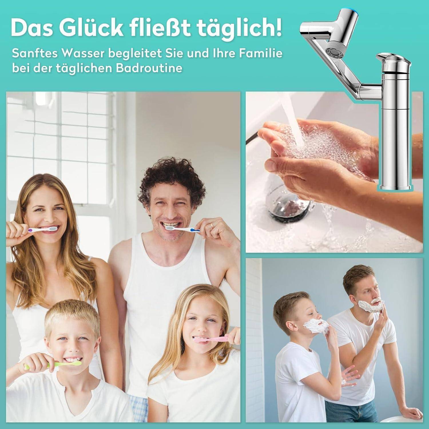 KAIYING 1080° Drehbare Waschtischarmatur, Höhenverstellbare Waschtischarmaturen, Wasserhahn Badezimmer mit Temperaturanzeige (Batterielos), 1-Loch-W