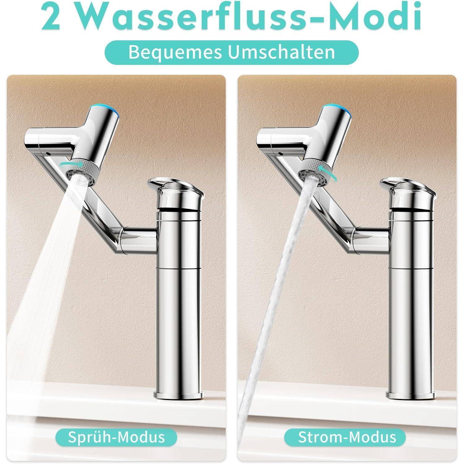Infografik eines Wasserhahns mit „2 Wasserfluss-Modi