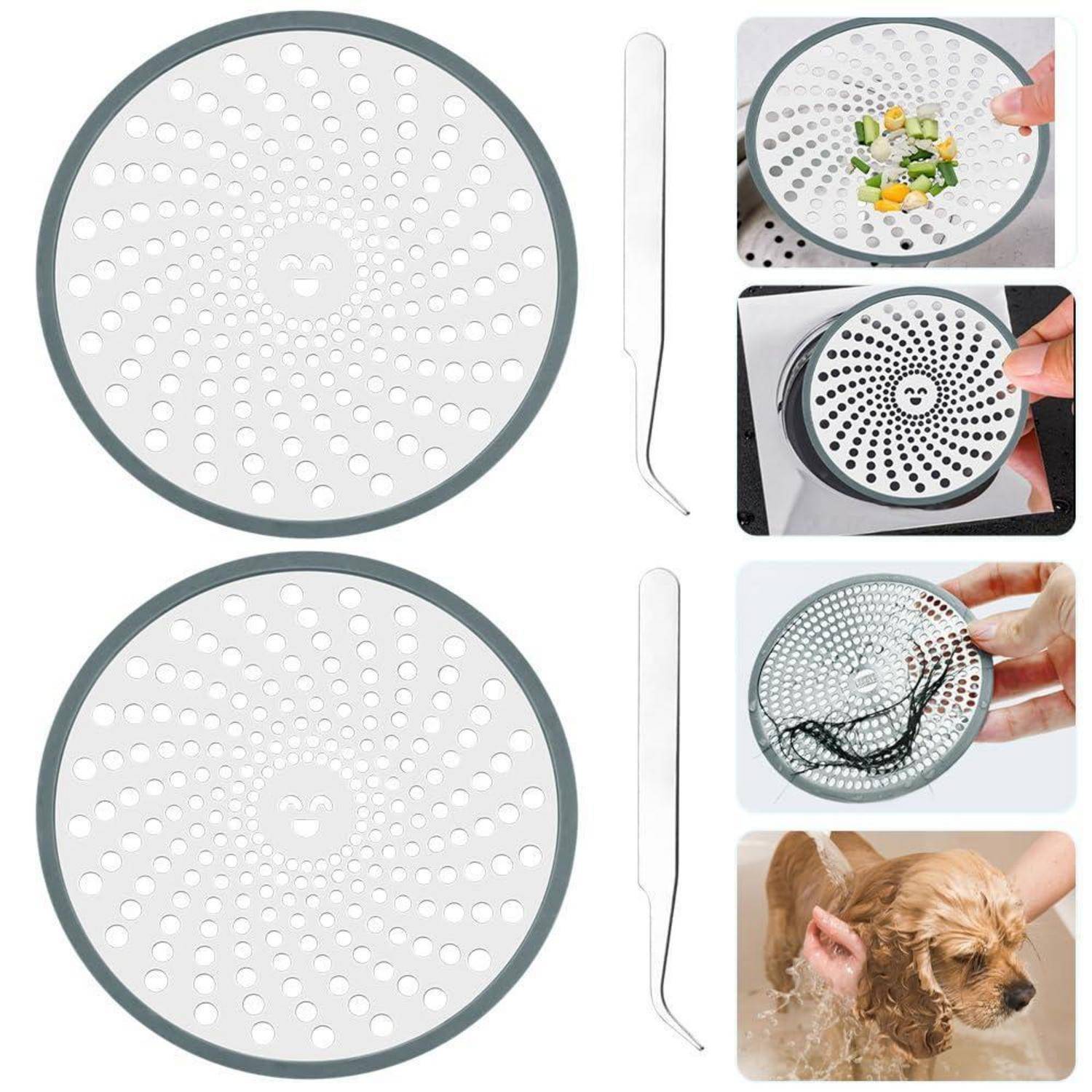 Abflusssieb Dusche 2 Stück Edelstahl Haarsieb 11cm | Haarfänger Dusche Drain Protector mit Pinzette für Badezimmer Küche Abfluss Schutz vor Versto