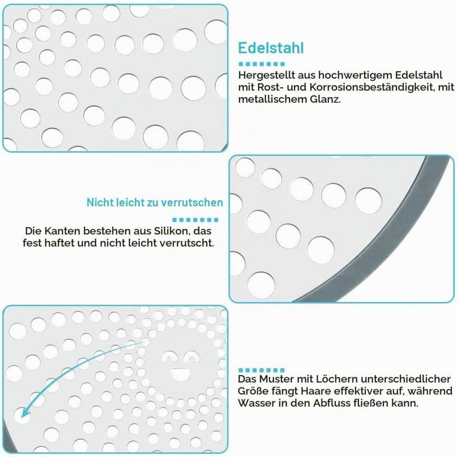 Abflusssieb Dusche 2 Stück Edelstahl Haarsieb 11cm | Haarfänger Dusche Drain Protector mit Pinzette für Badezimmer Küche Abfluss Schutz vor Versto