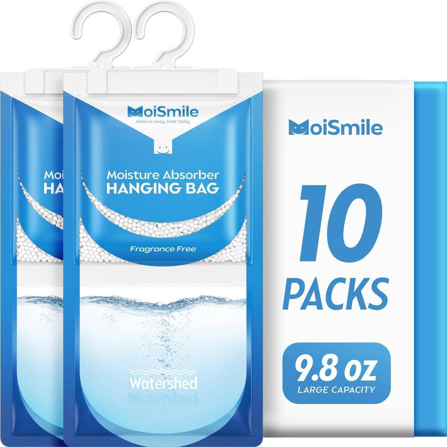 Mo iSmile Feuchtigkeitsabsorber Hängebeutel Verpackung, duftfrei, 10 Packungen, 9,8 oz großes Fassungsvermögen.