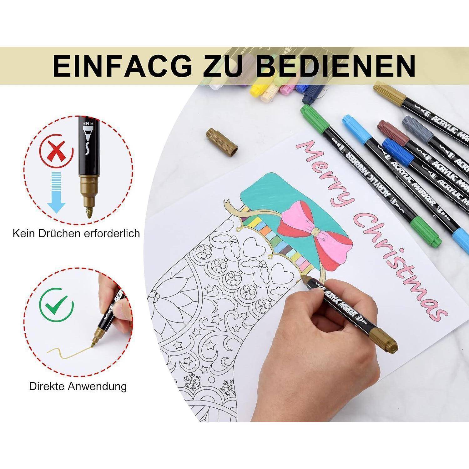 # Deutsche Promografik für Marker: 'EINFACH ZU BEDIENEN' und 'Frohe Weihnachten' Malvorlage mit einfacher, druckfreier direkter Anwendung.