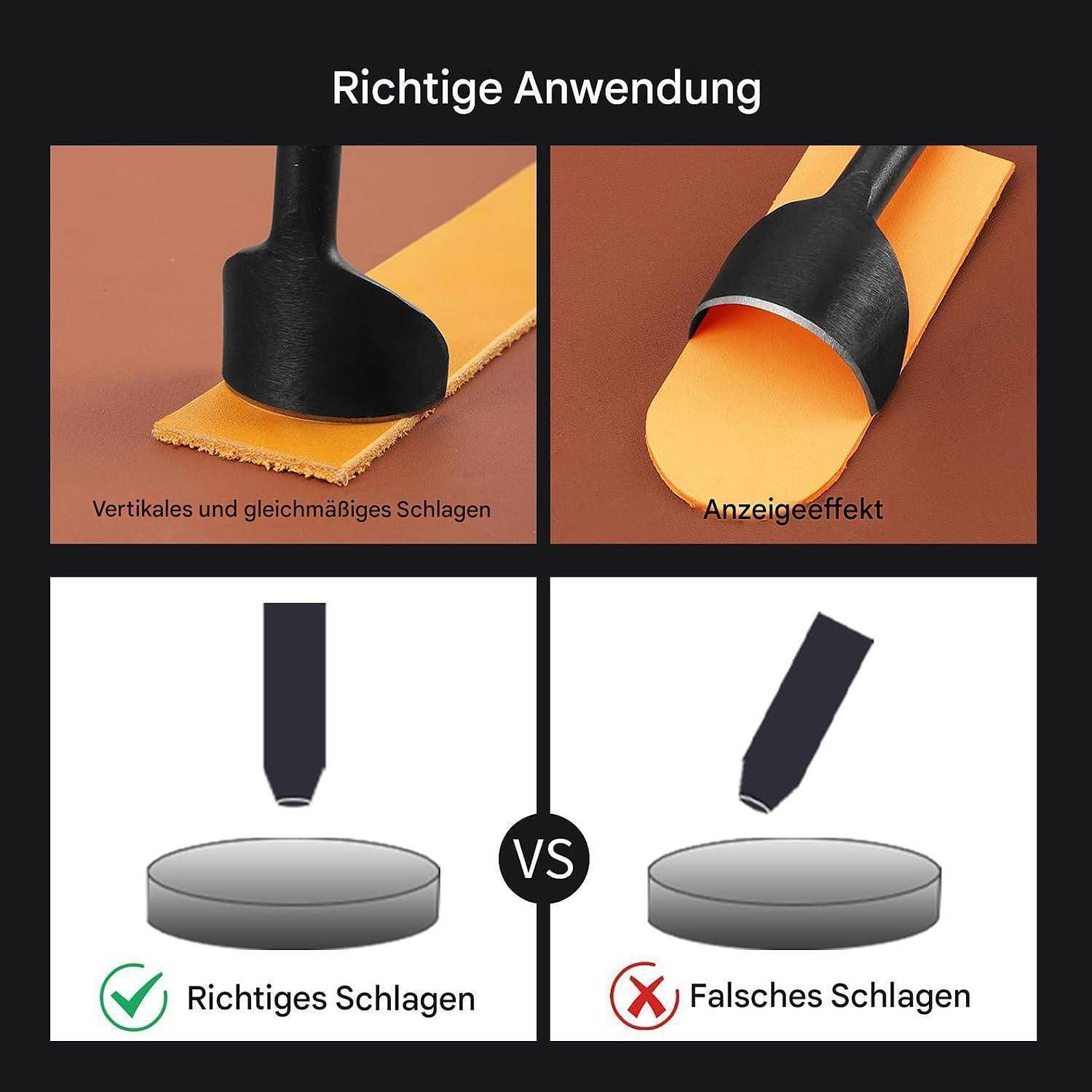 WUTA Halbrunde Schwarz Lochstanzer,5 Stück Kohlenstoffstahl Locheisen Set Leder、für Gürtel Brieftaschen und Uhrenarmbänder Lederhandwerk(10+15+2