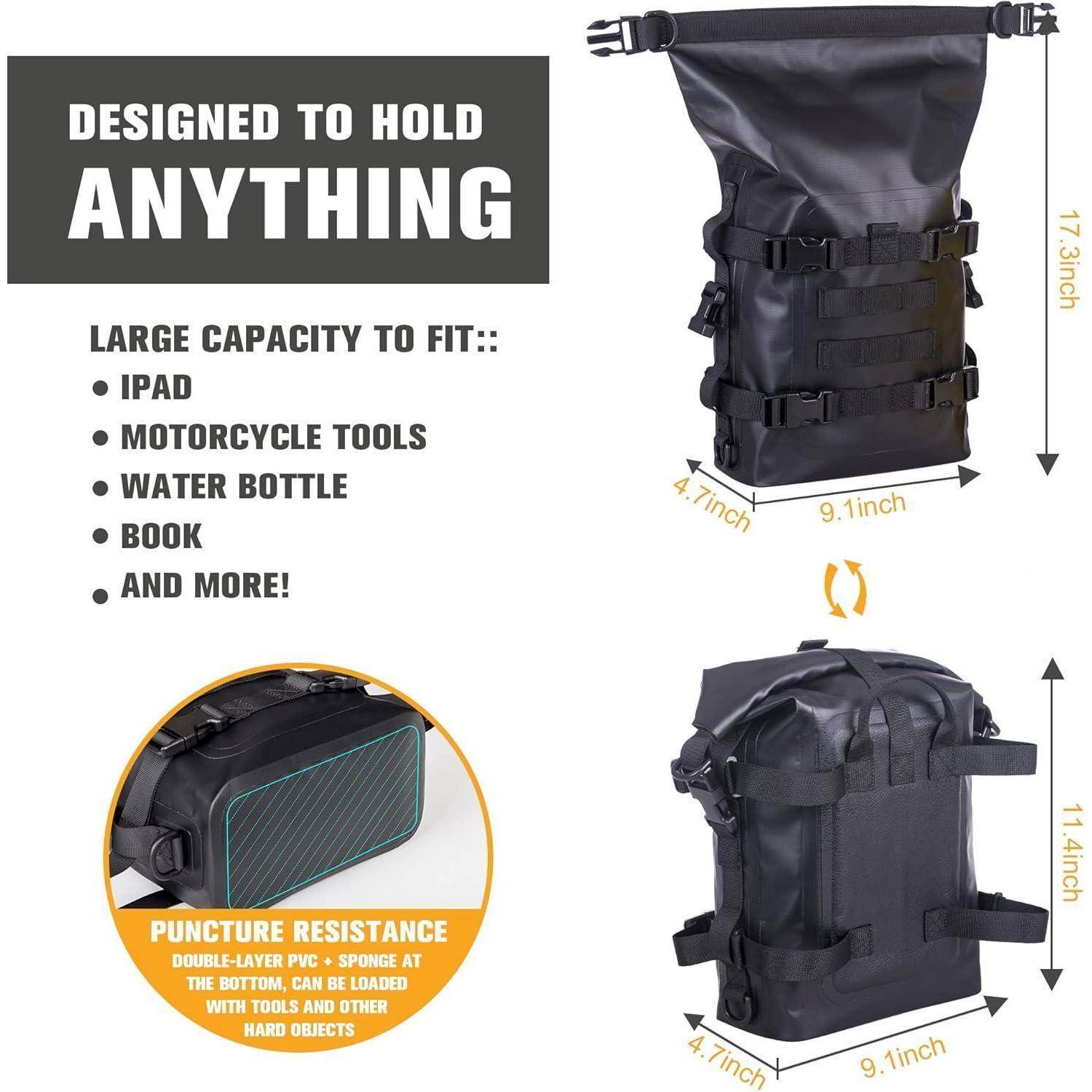 WILD Heart Motorrad-Trockentasche Sturzbügel-Tasche 8L Schwarz für Motorrad ATV (8L Schwarz)