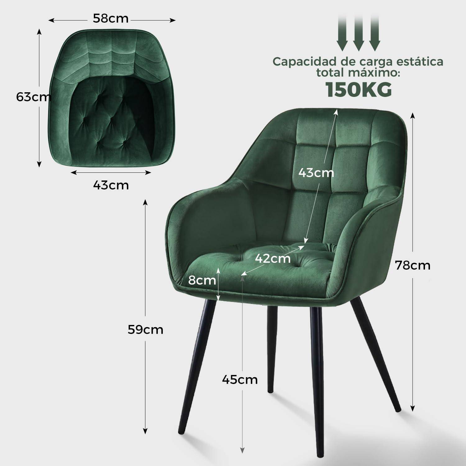 ELUCHANG Esszimmerstühle 4er Set, Samtstoff, Moderne Küchenstuhl Polsterstuhl mit Armlehne, 150 kg belastbar, Sessel Bequem, Wohnzimmerstuhl, Lounge